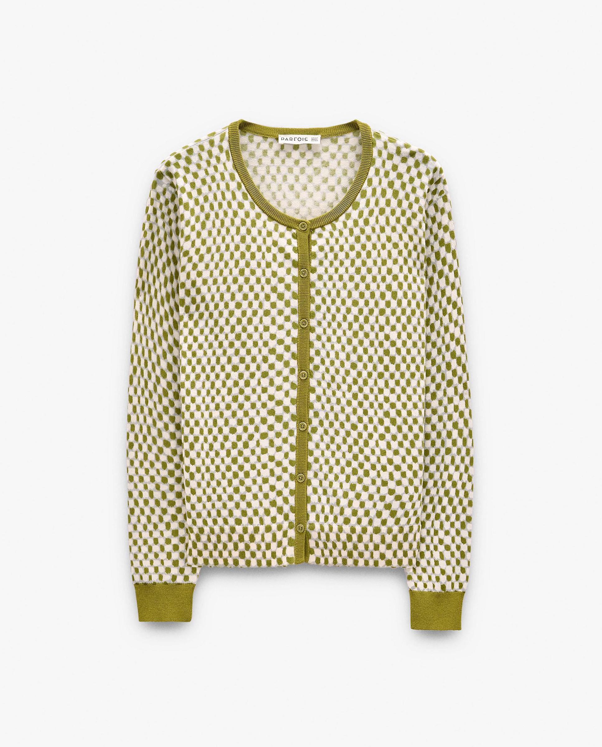 Cárdigan de mujer de punto con estampado vichy - Parfois - Verde Verde-7