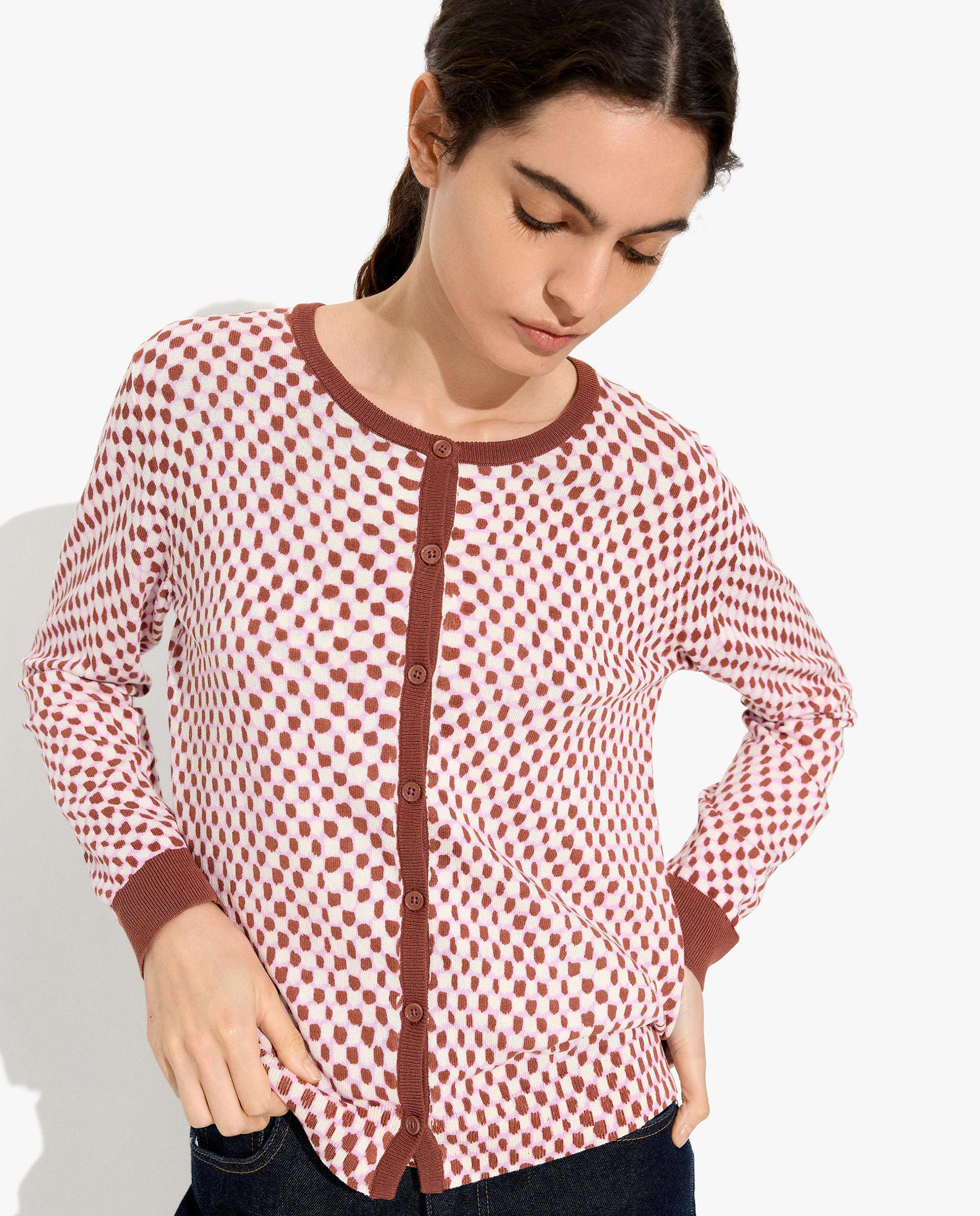 Cárdigan de mujer de punto con estampado vichy - Parfois - Rosa Rosa-1