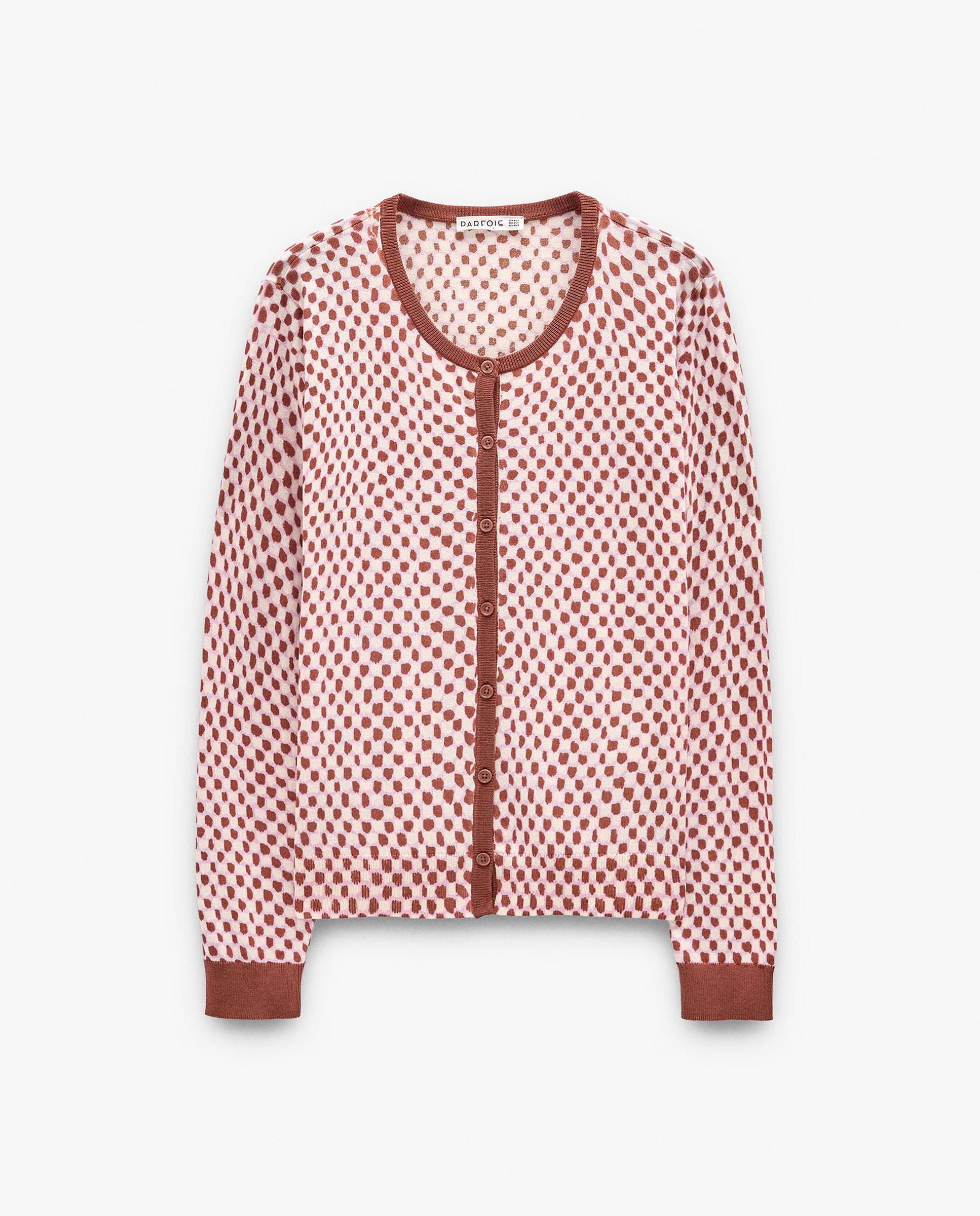 Cárdigan de mujer de punto con estampado vichy - Parfois - Rosa Rosa-6