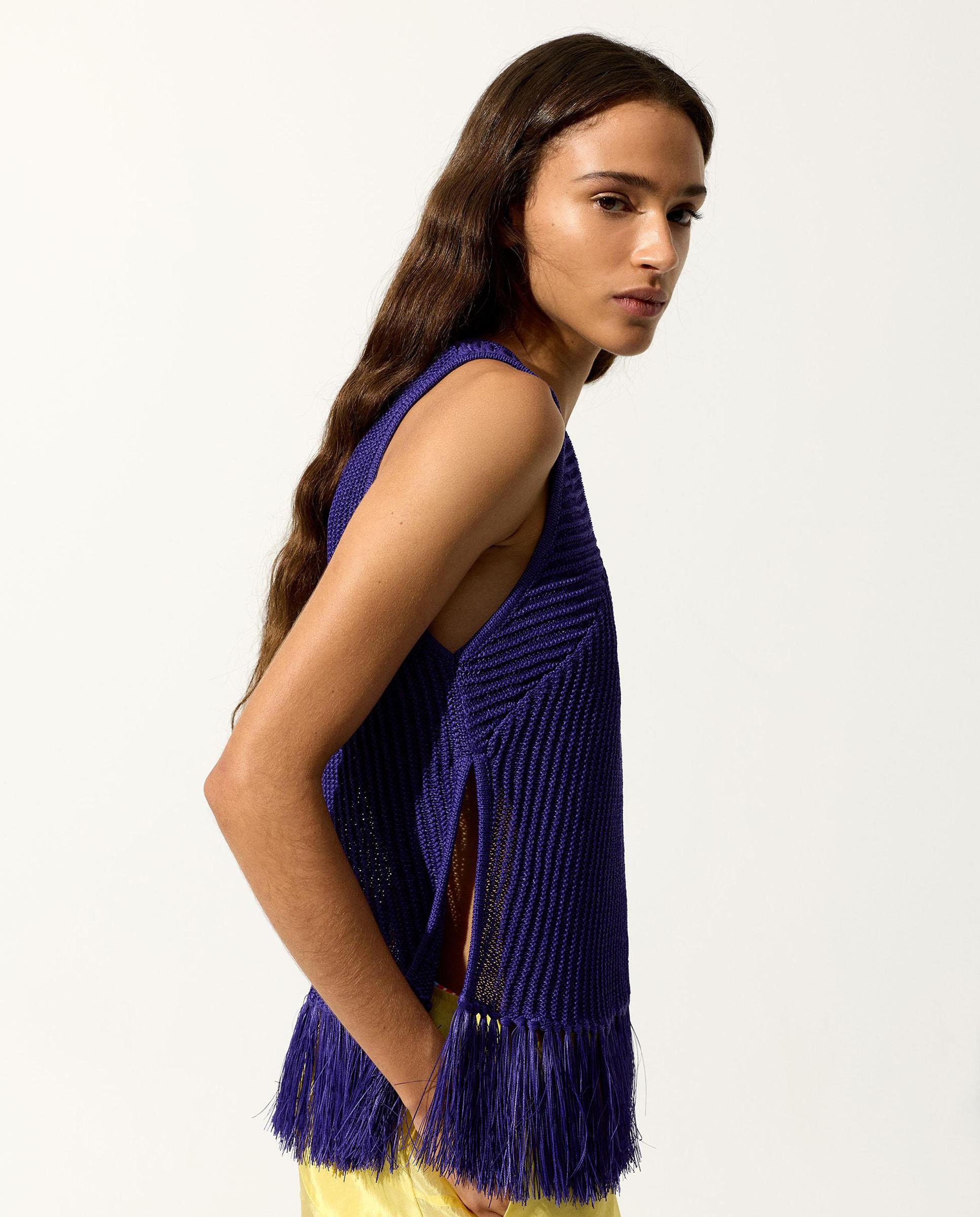 Top de mujer de punto sin mangas con flecos en el bajo - Parfois - Morado Morado-3