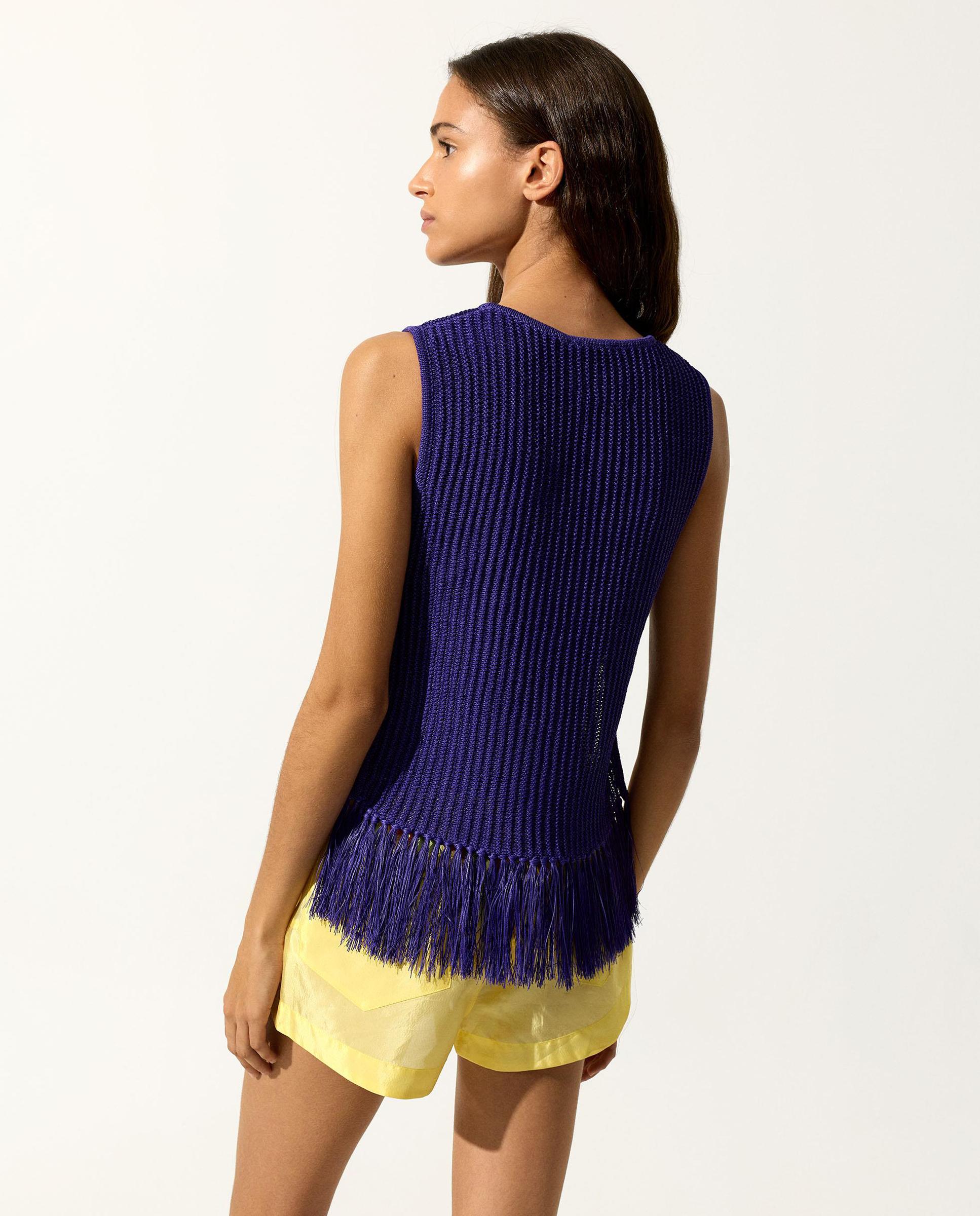 Top de mujer de punto sin mangas con flecos en el bajo - Parfois - Morado Morado-4