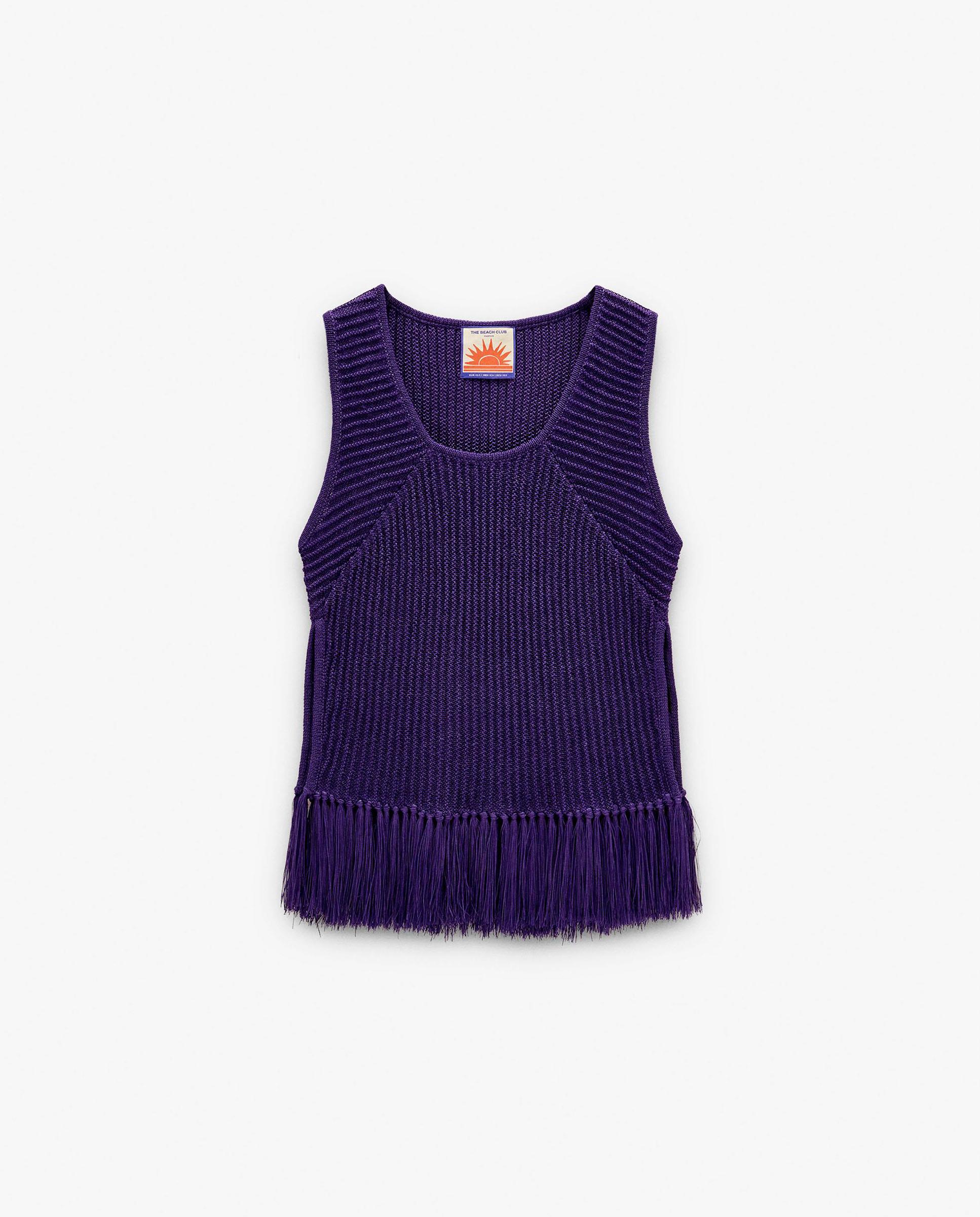 Top de mujer de punto sin mangas con flecos en el bajo - Parfois - Morado Morado-7