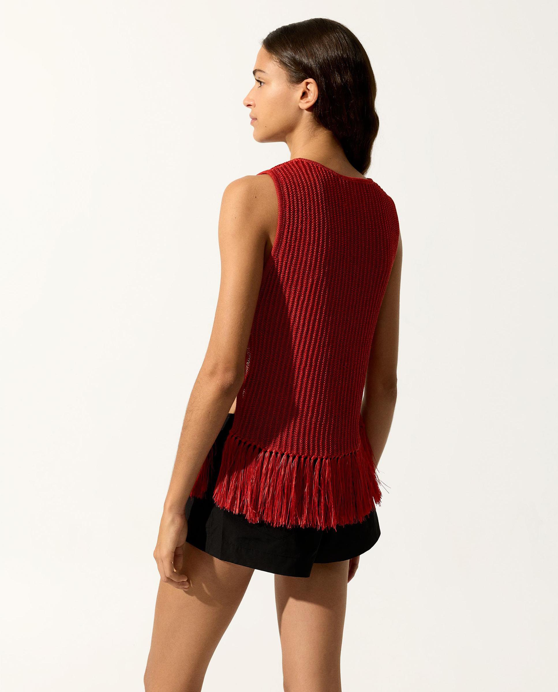 Top de mujer de punto sin mangas con flecos en el bajo - Parfois - Rojo Rojo-4