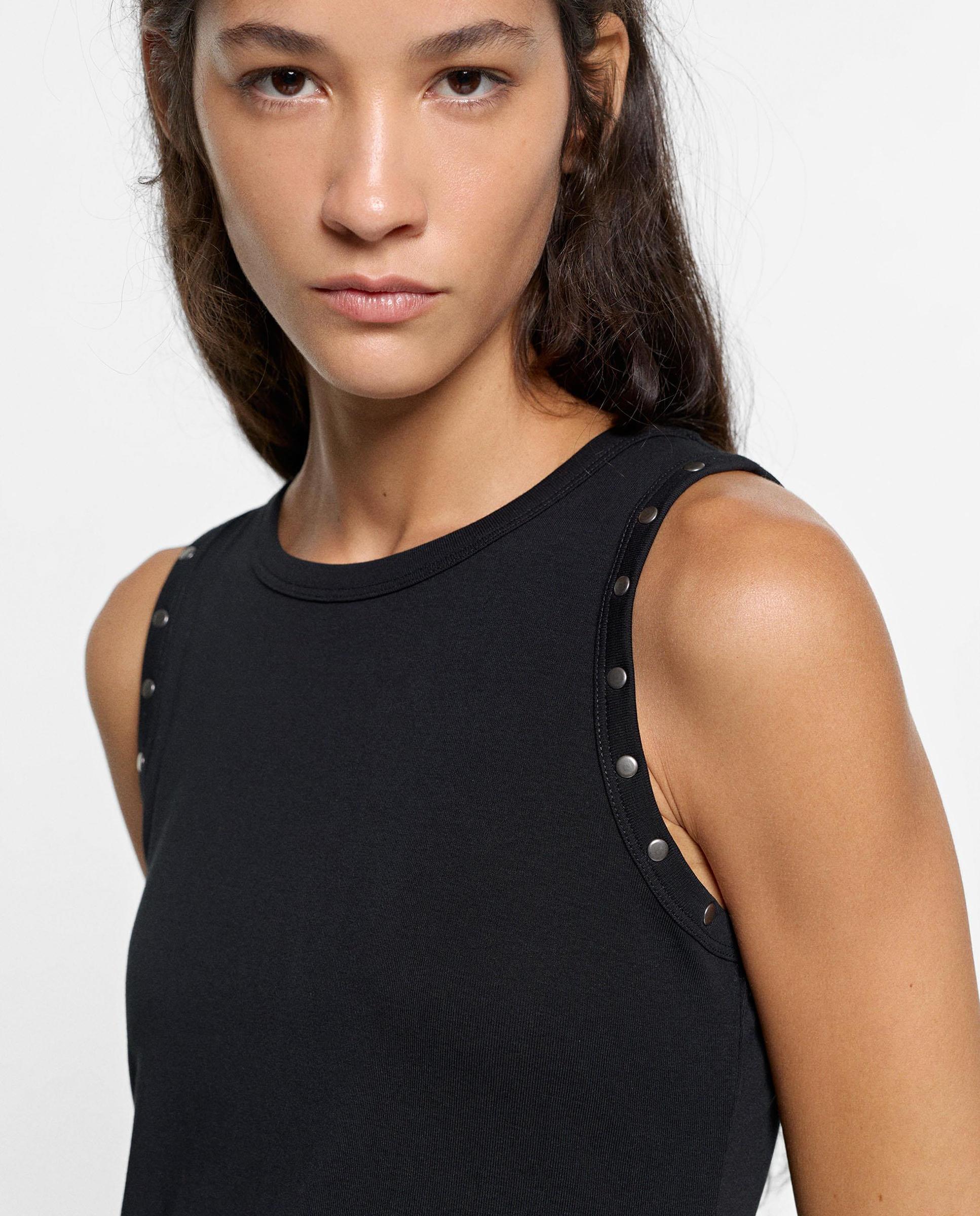 Vestido midi con tachuelas en liso - Parfois - Negro Negro-2