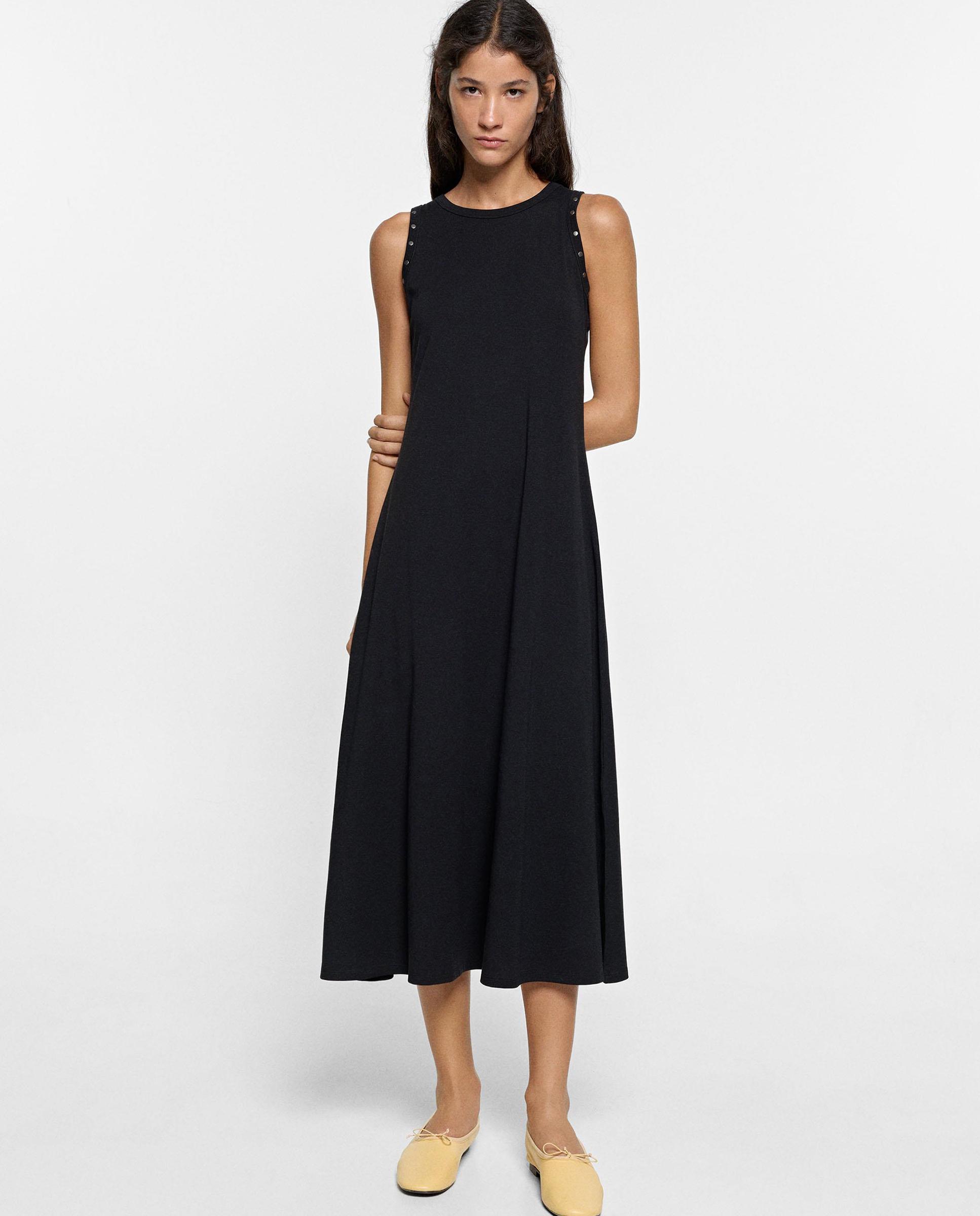 Vestido midi con tachuelas en liso - Parfois - Negro Negro-5