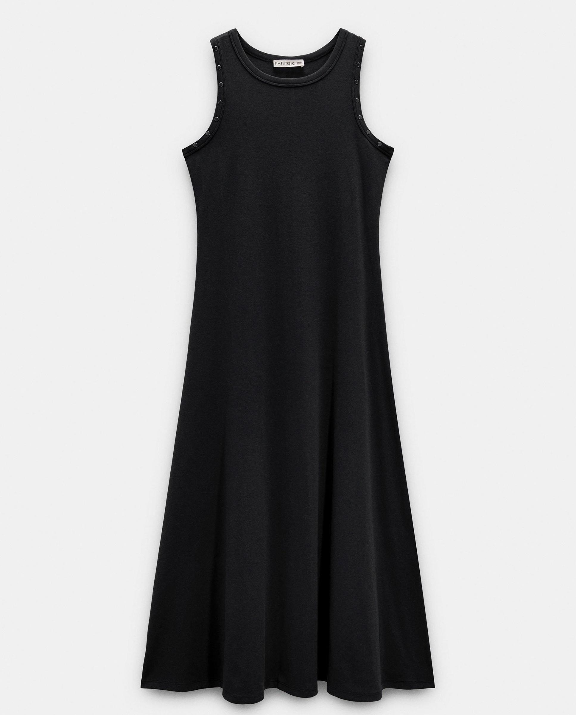 Vestido midi con tachuelas en liso - Parfois - Negro Negro-7