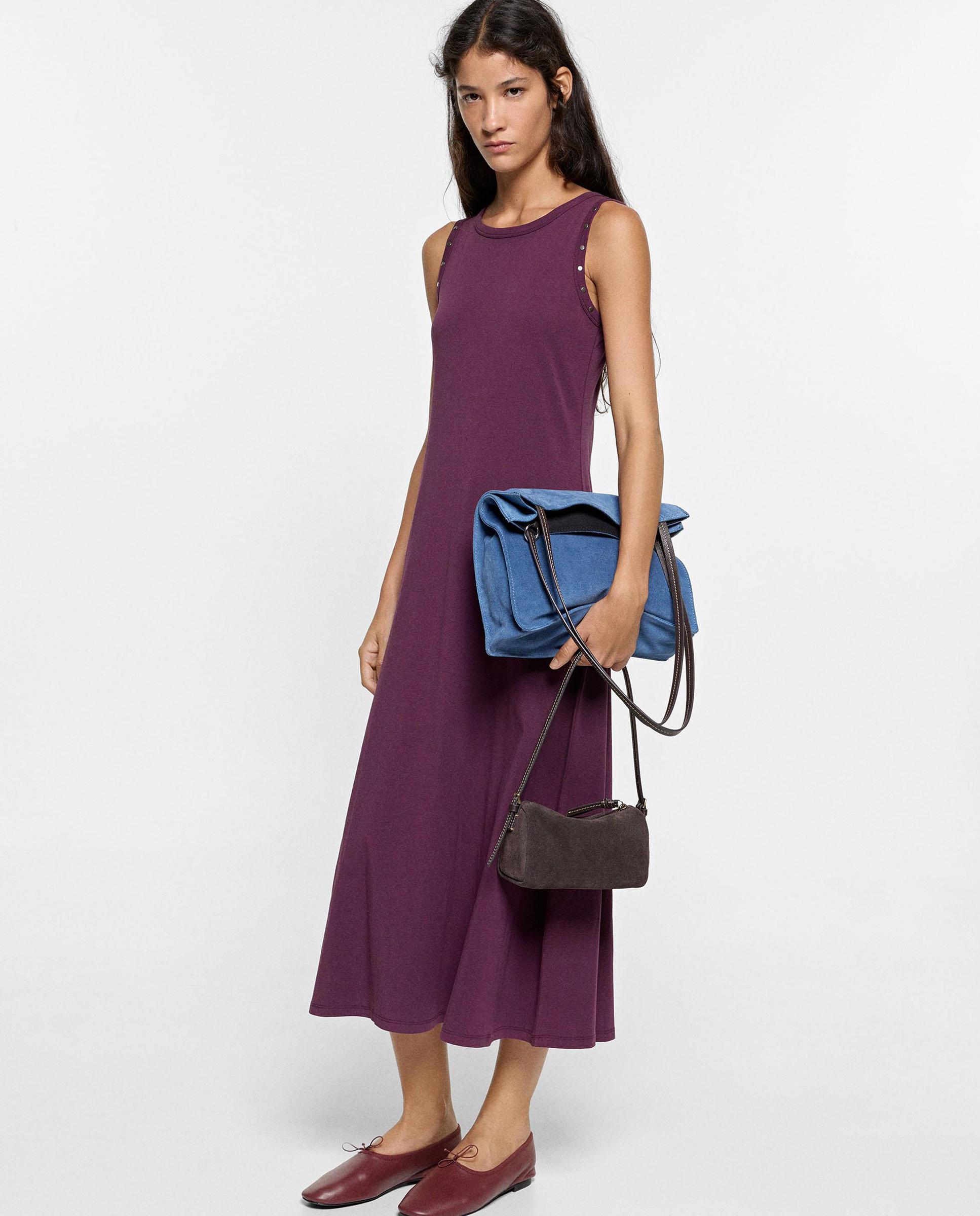 Vestido midi con tachuelas en liso - Parfois - Morado Morado-1