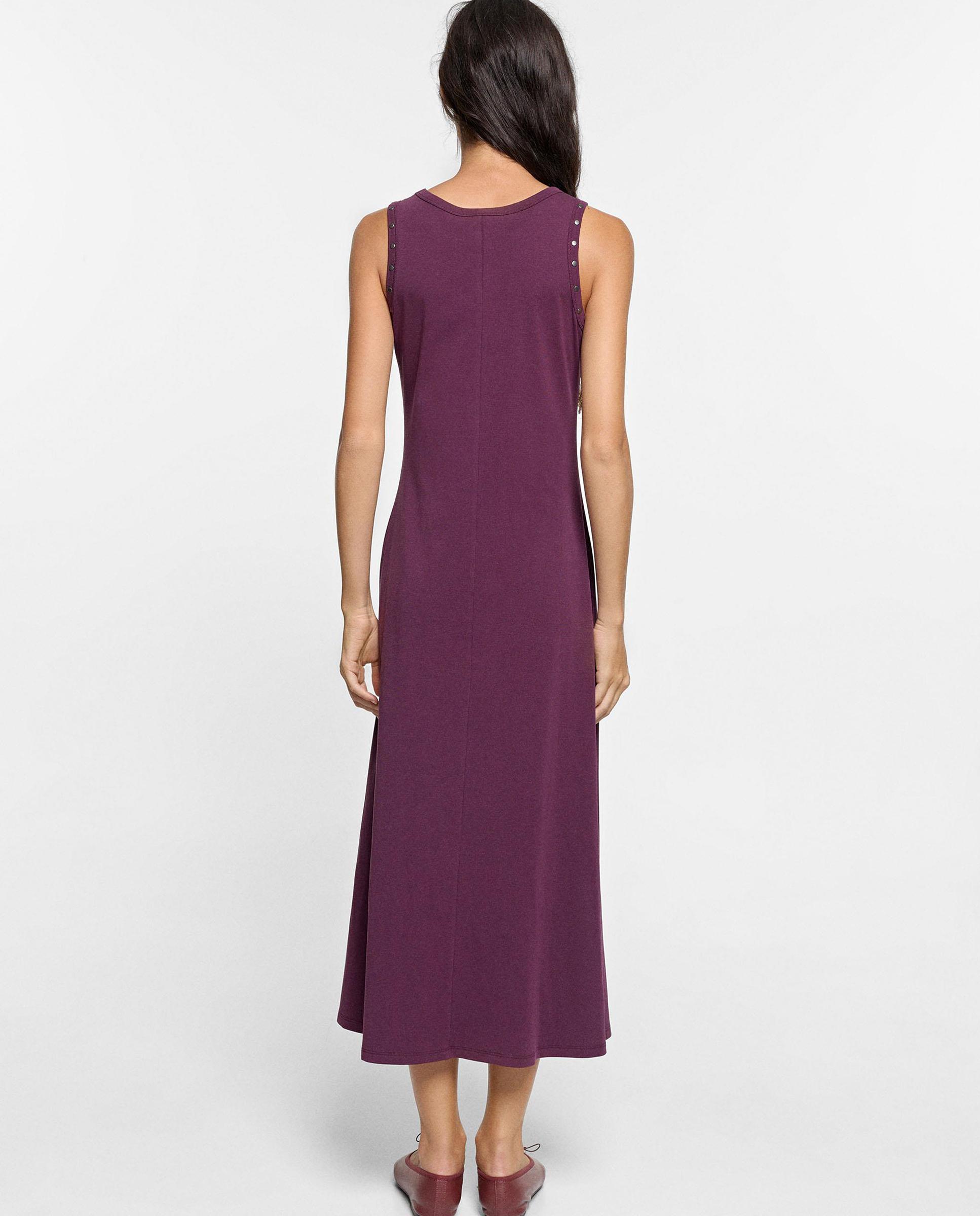 Vestido midi con tachuelas en liso - Parfois - Morado Morado-3