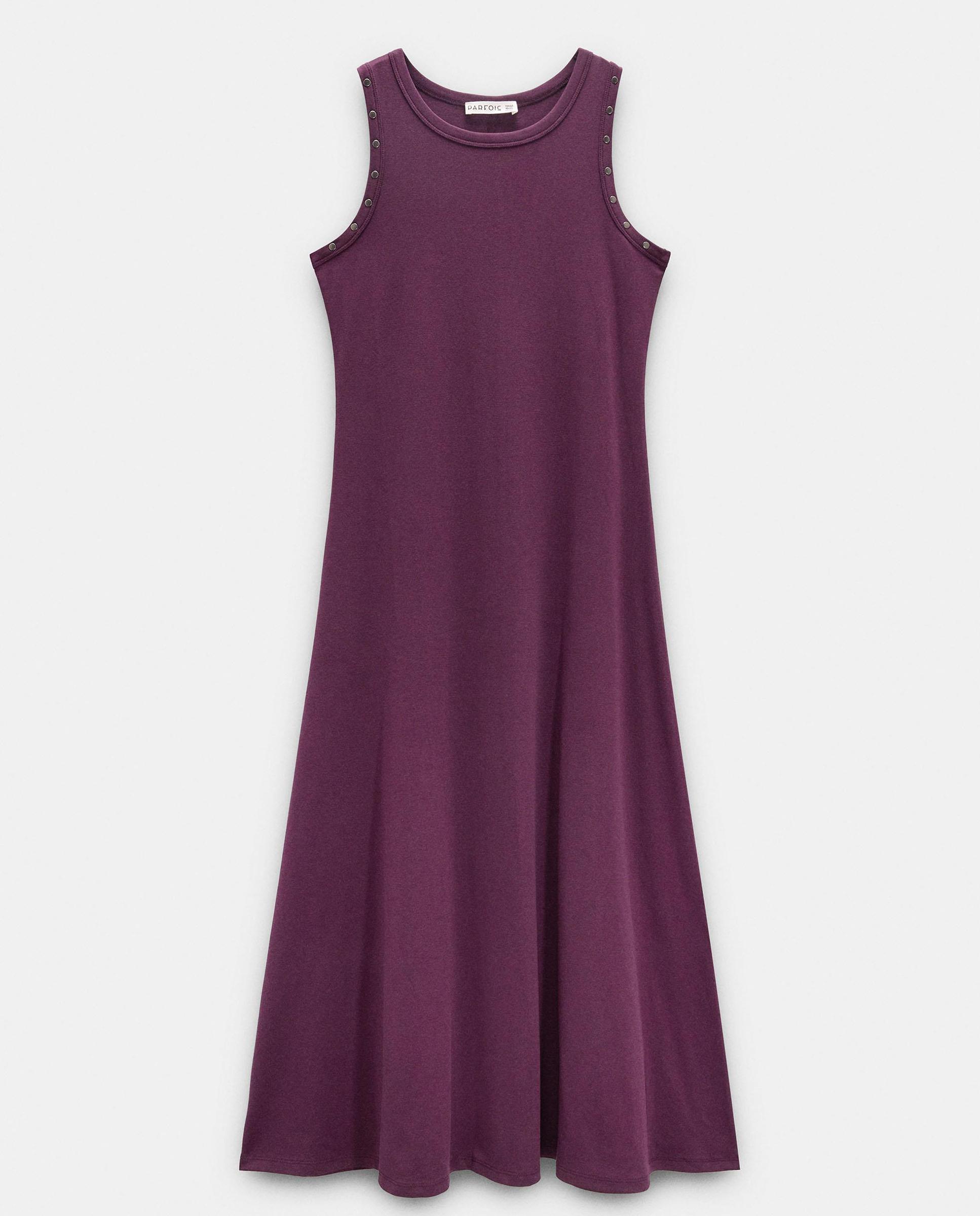 Vestido midi con tachuelas en liso - Parfois - Morado Morado-5