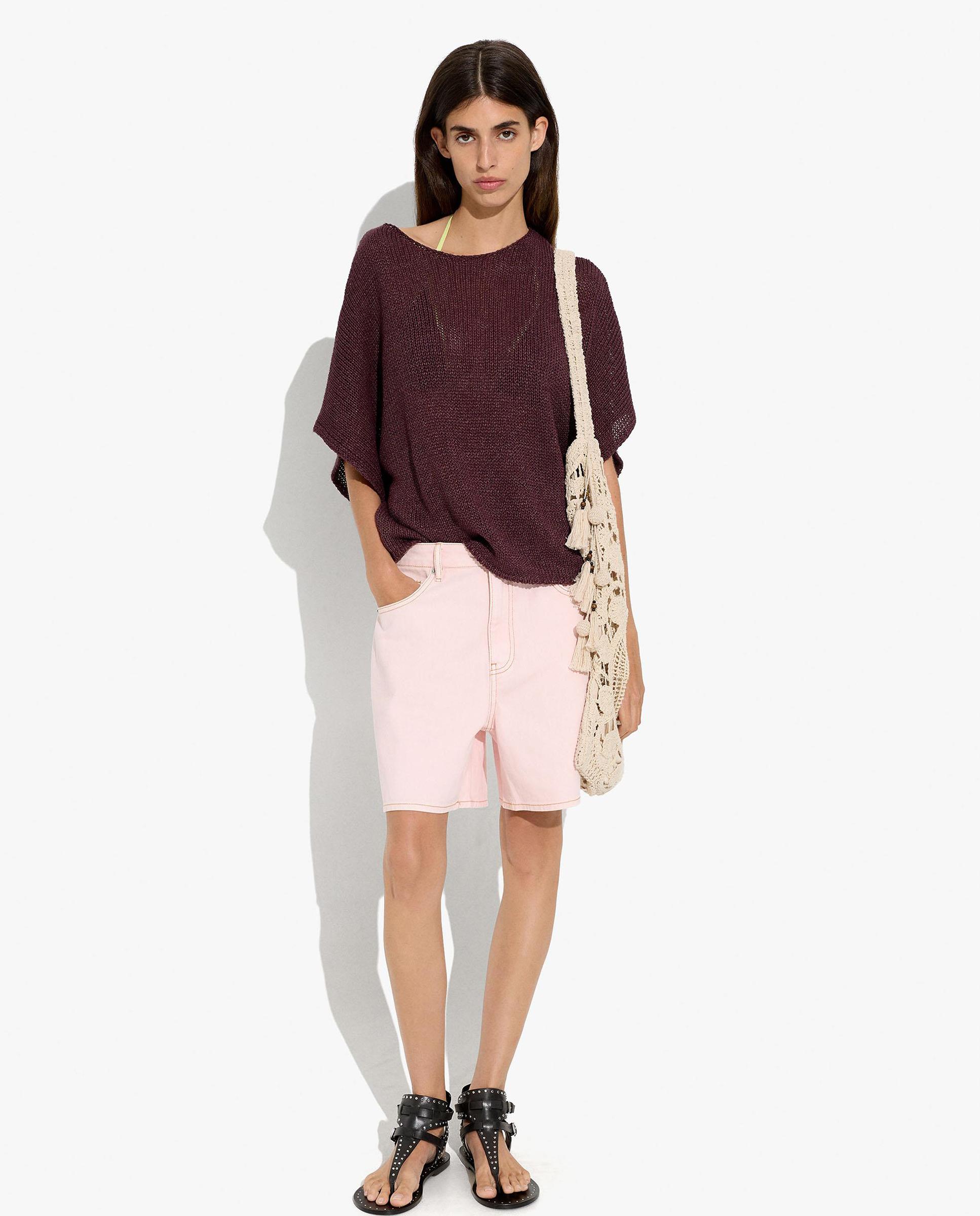 Blusa de mujer de punto con cuello barco en liso - Parfois - Burdeos Burdeos-2