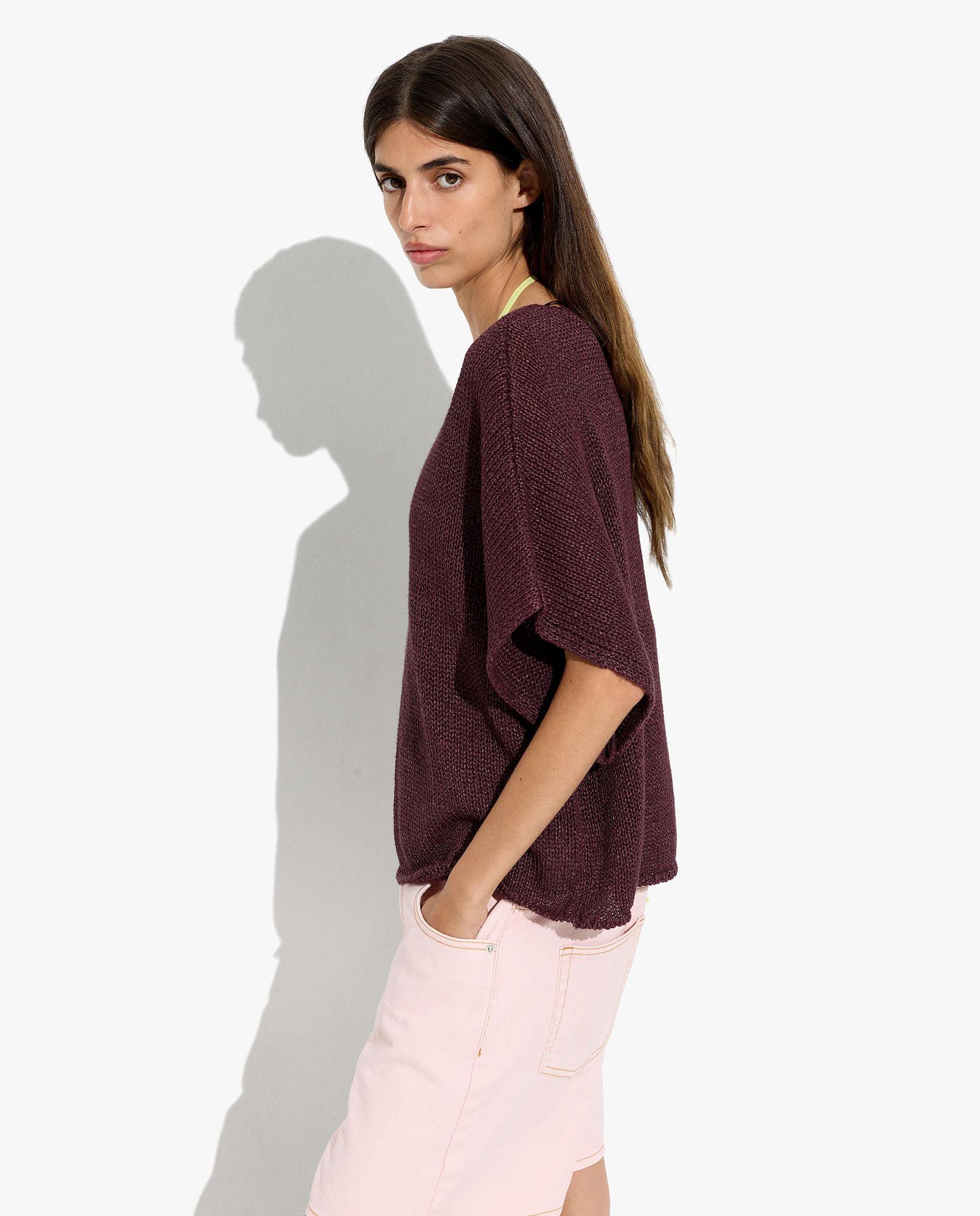 Blusa de mujer de punto con cuello barco en liso - Parfois - Burdeos Burdeos-3