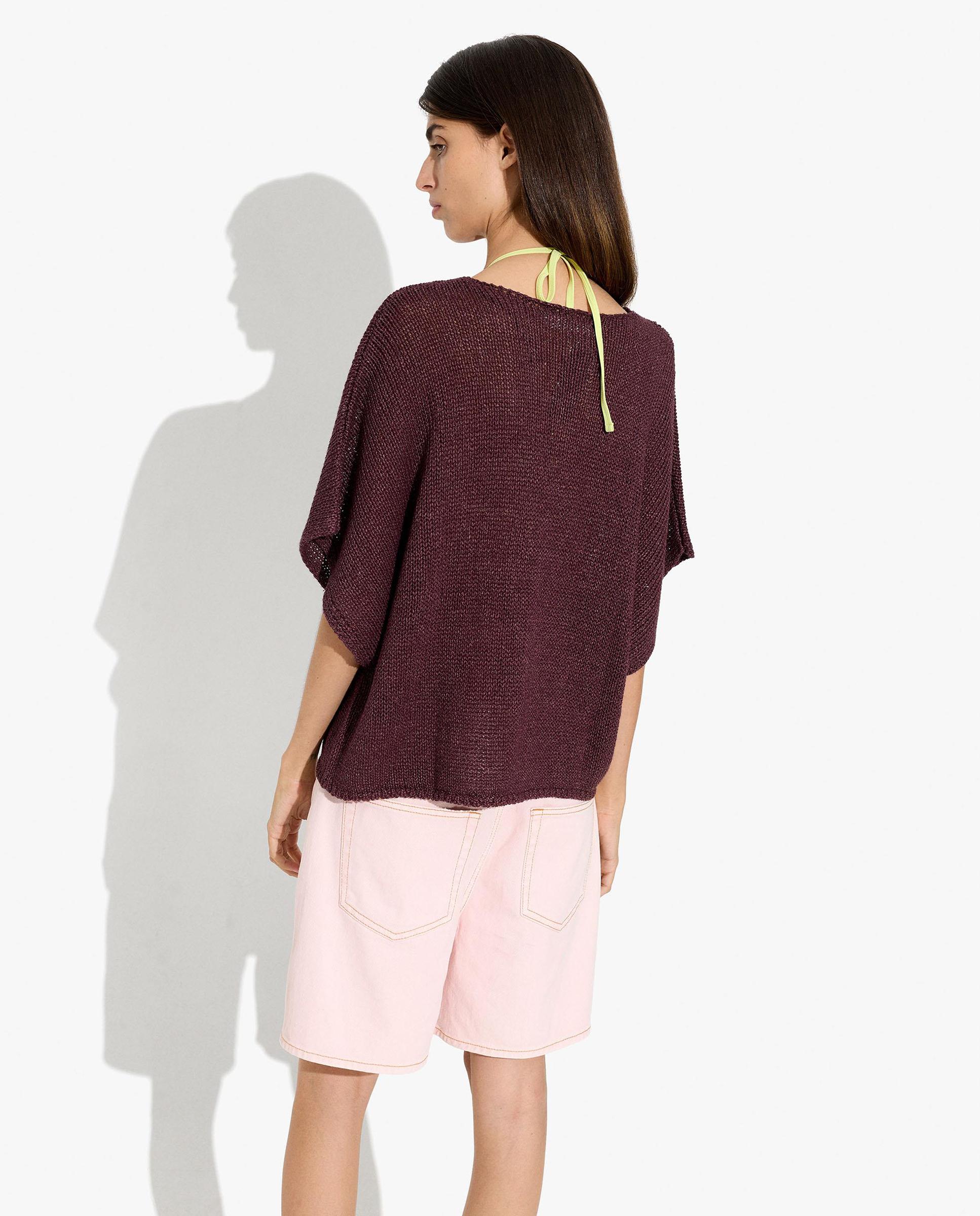 Blusa de mujer de punto con cuello barco en liso - Parfois - Burdeos Burdeos-4