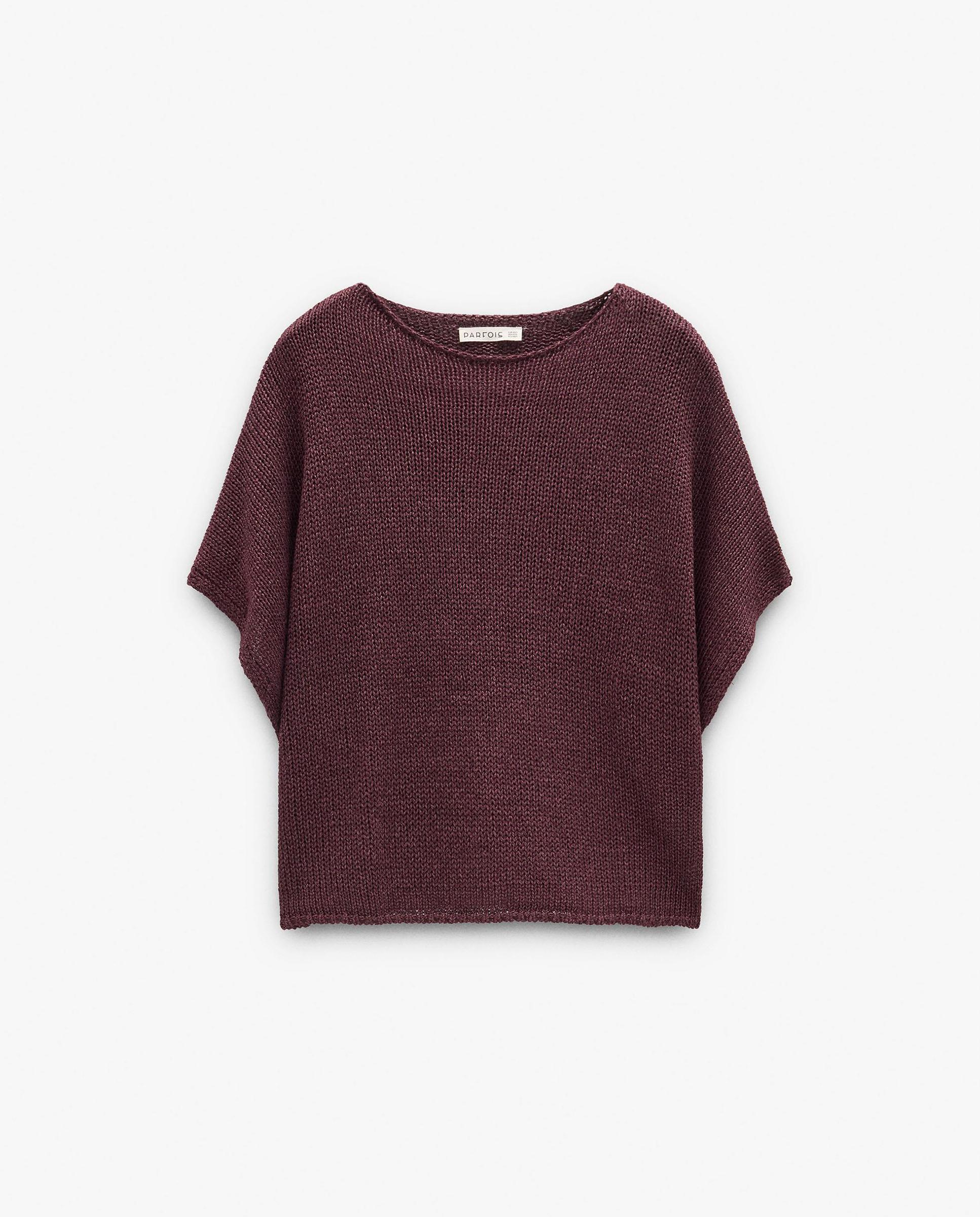 Blusa de mujer de punto con cuello barco en liso - Parfois - Burdeos Burdeos-6
