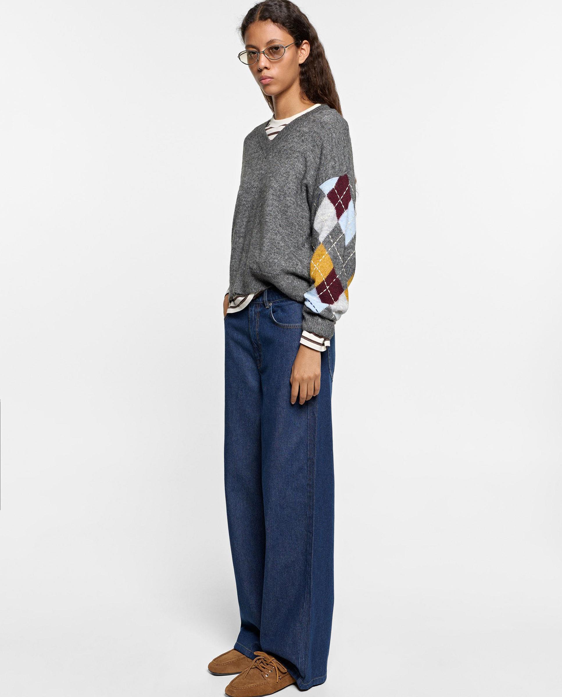Jersey de mujer de punto con rombos en mangas - Parfois - Gris Gris-2