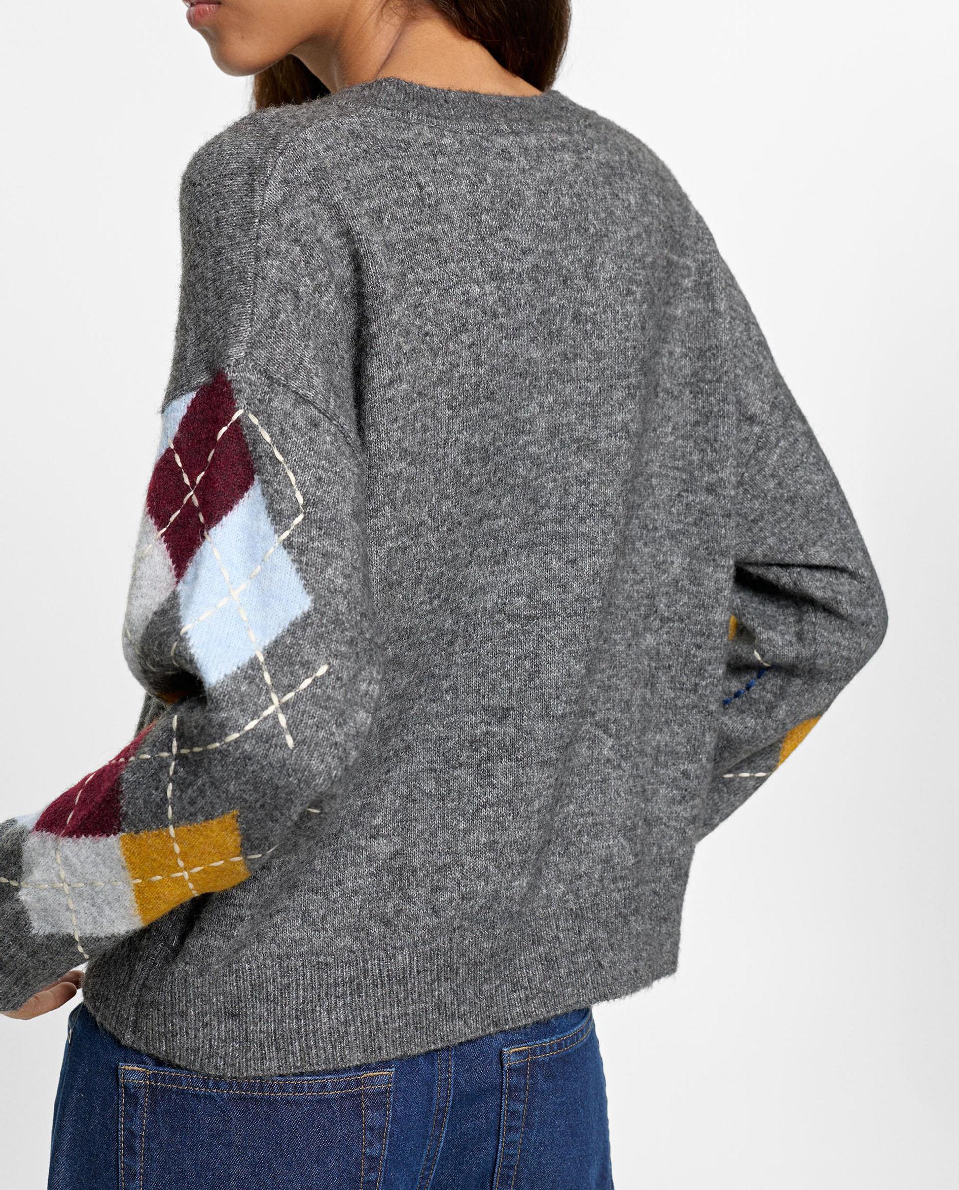 Jersey de mujer de punto con rombos en mangas - Parfois - Gris Gris-4