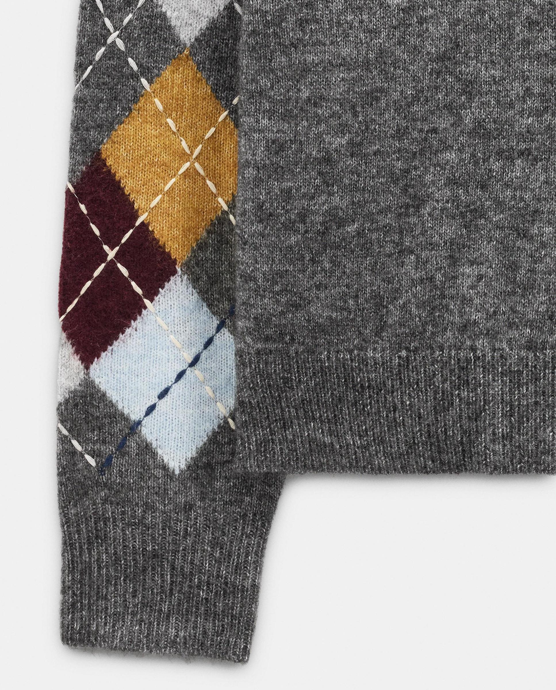 Jersey de mujer de punto con rombos en mangas - Parfois - Gris Gris-5