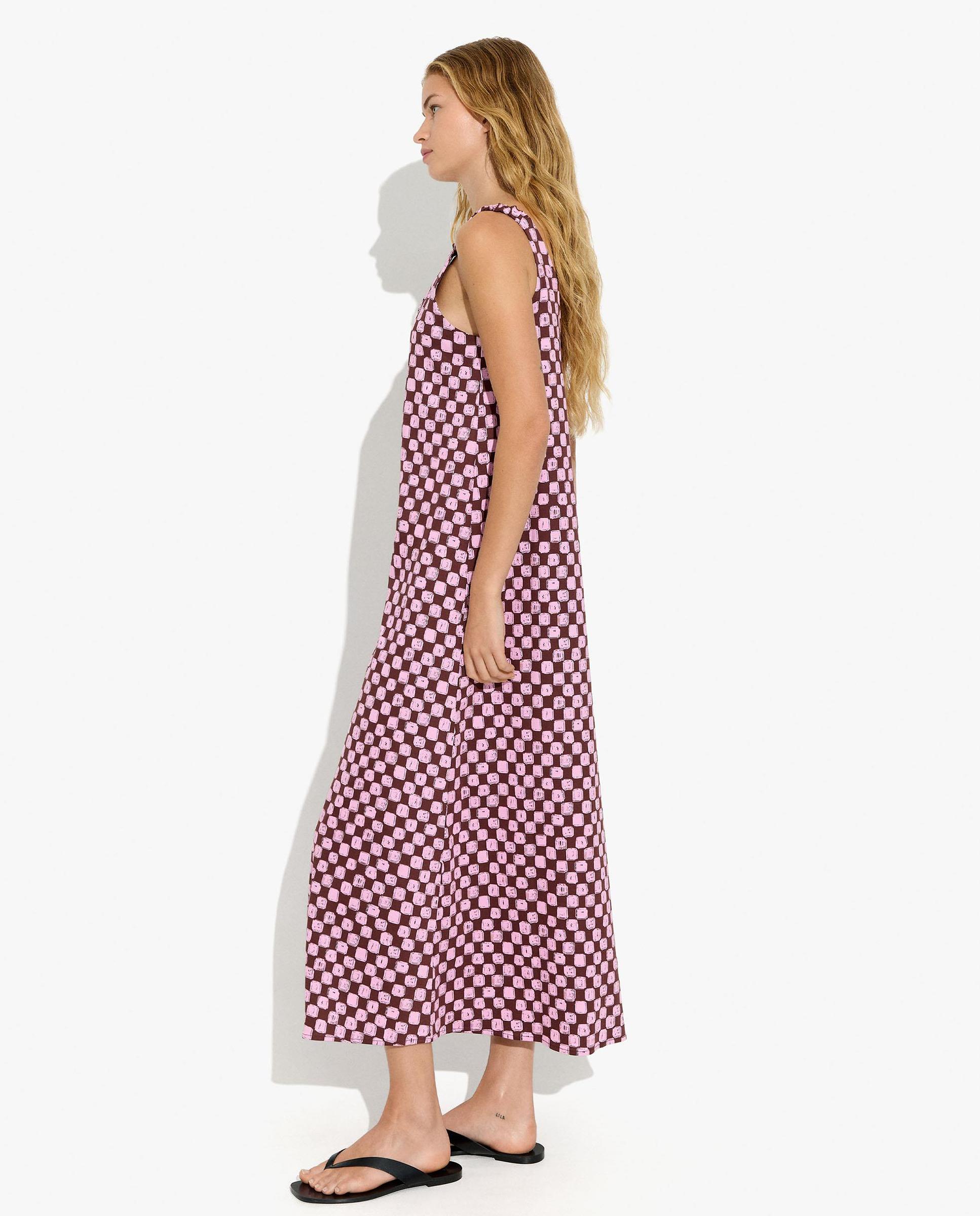 Vestido largo de tirantes con estampado de minicuadros - Parfois - Rosa Rosa-2
