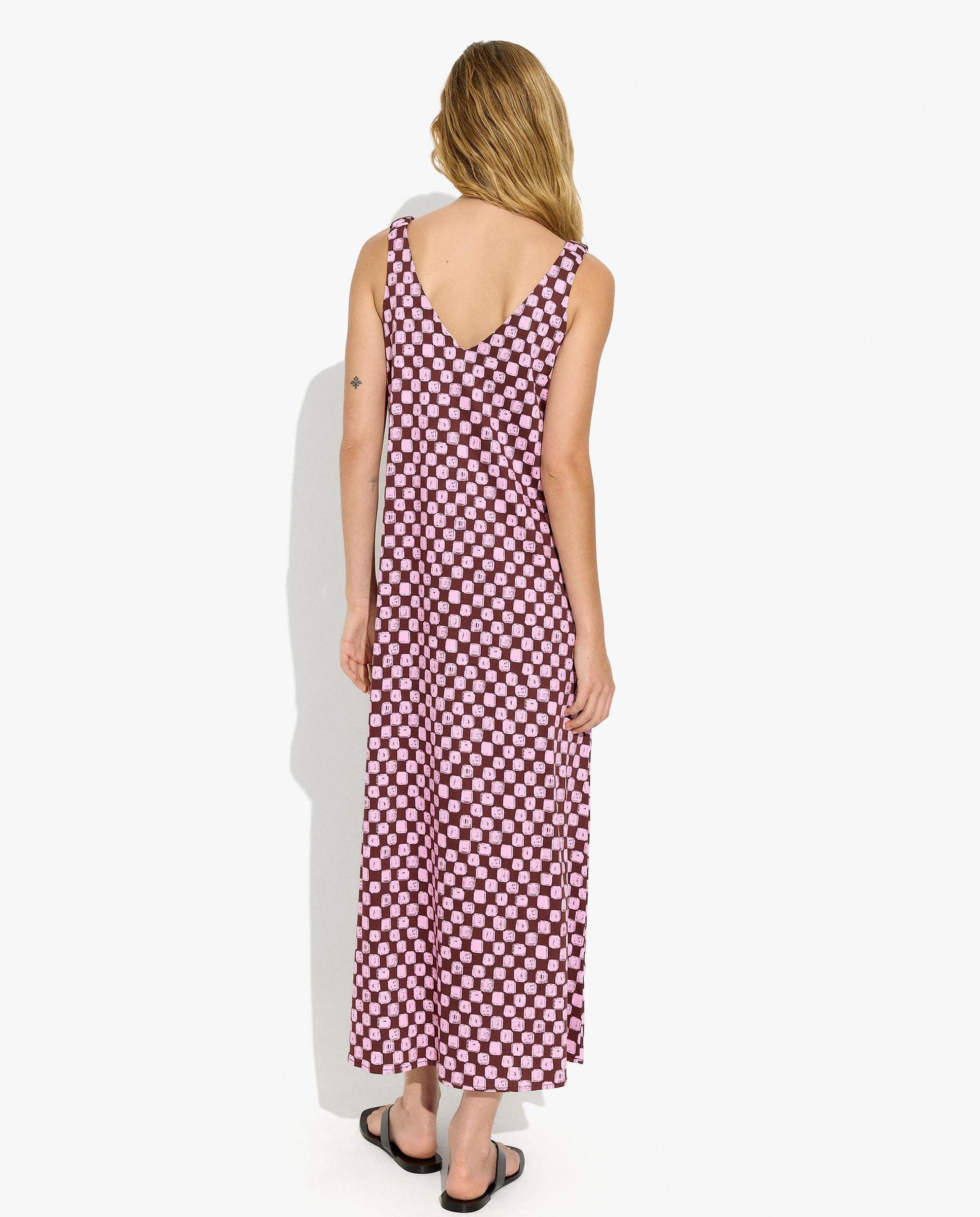 Vestido largo de tirantes con estampado de minicuadros - Parfois - Rosa Rosa-3