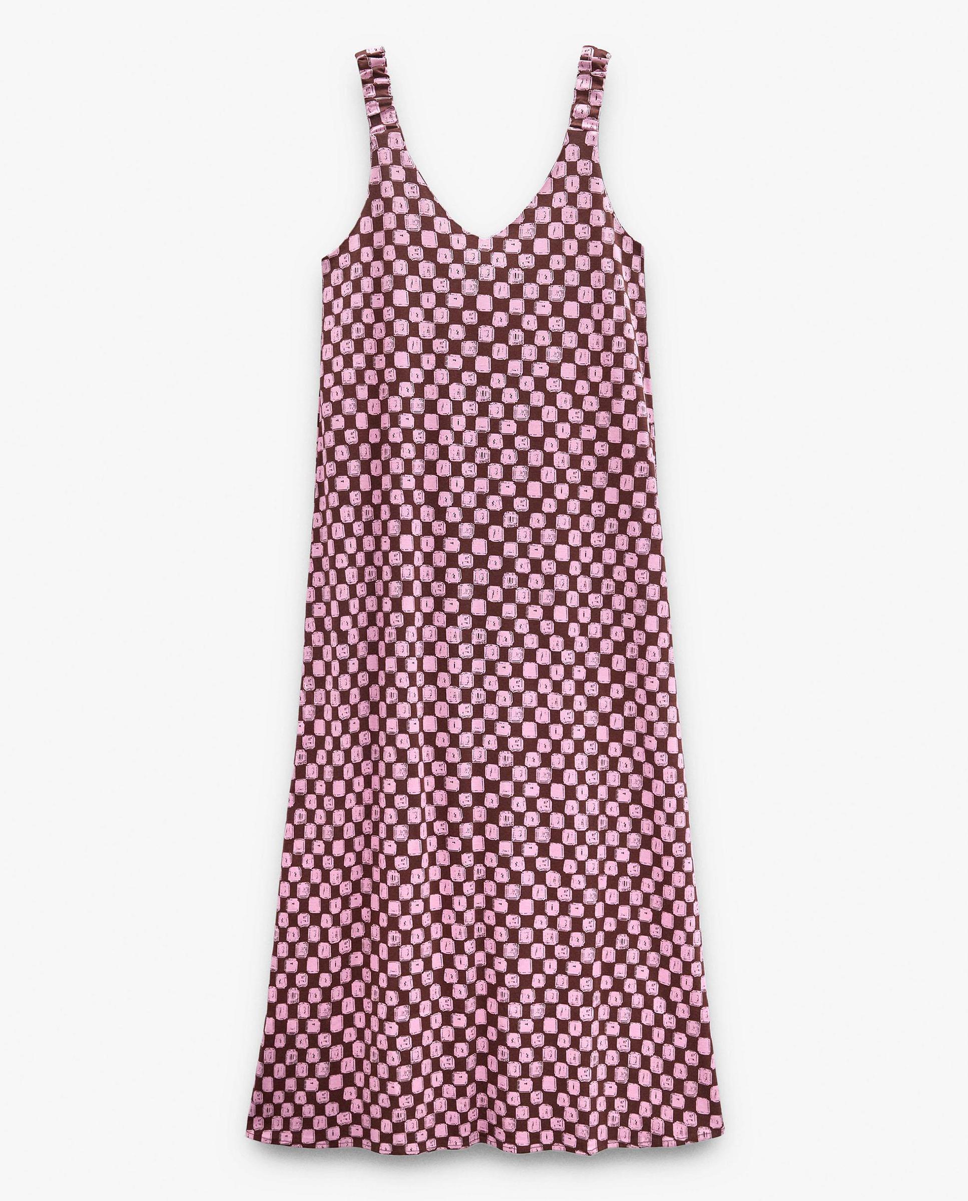 Vestido largo de tirantes con estampado de minicuadros - Parfois - Rosa Rosa-6