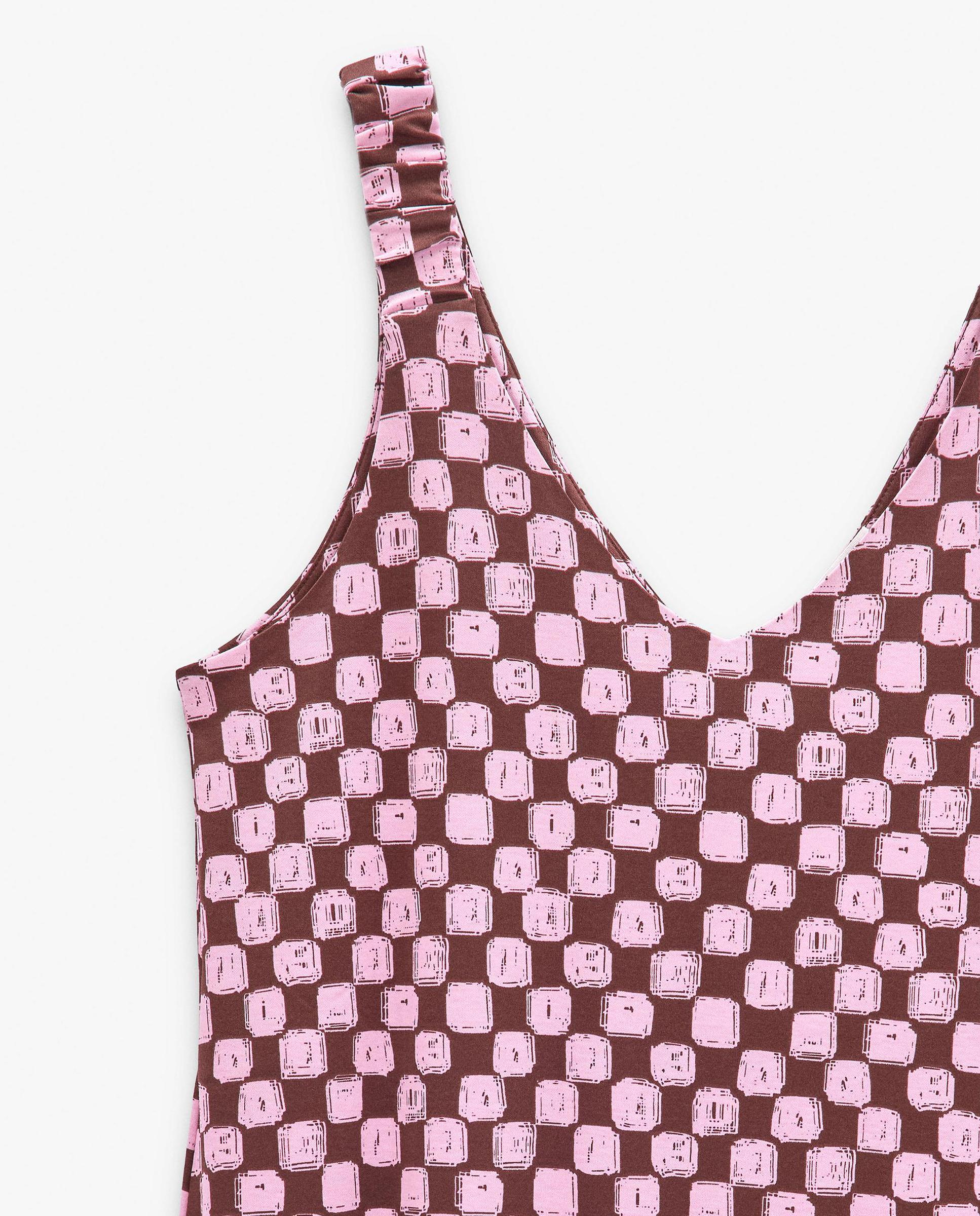 Vestido largo de tirantes con estampado de minicuadros - Parfois - Rosa Rosa-5