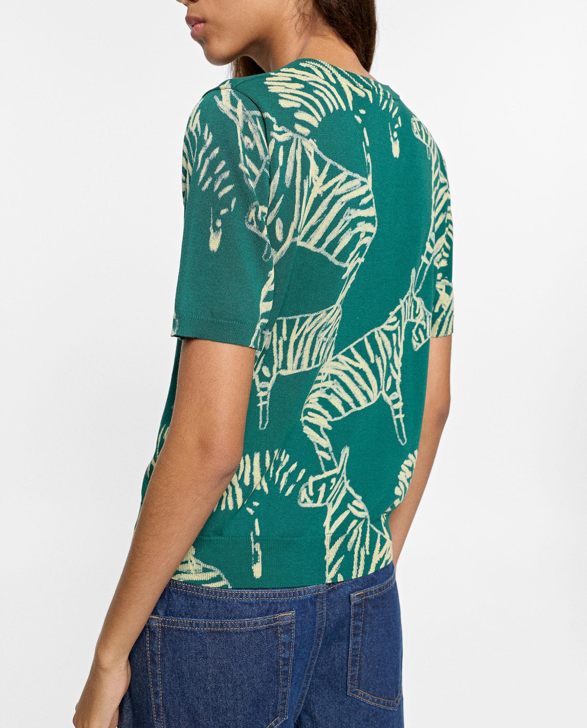 Jersey de mujer de punto de manga corta con estampado de animales - Parfois - Verde Verde-3