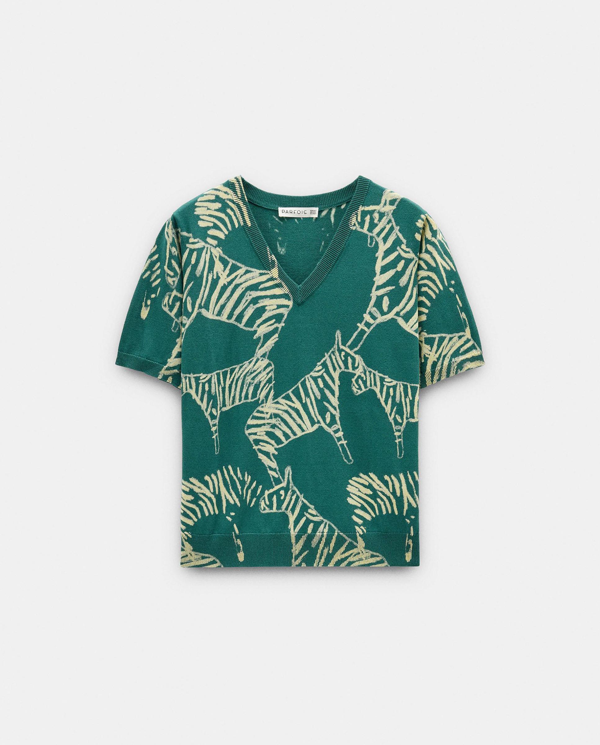 Jersey de mujer de punto de manga corta con estampado de animales - Parfois - Verde Verde-6