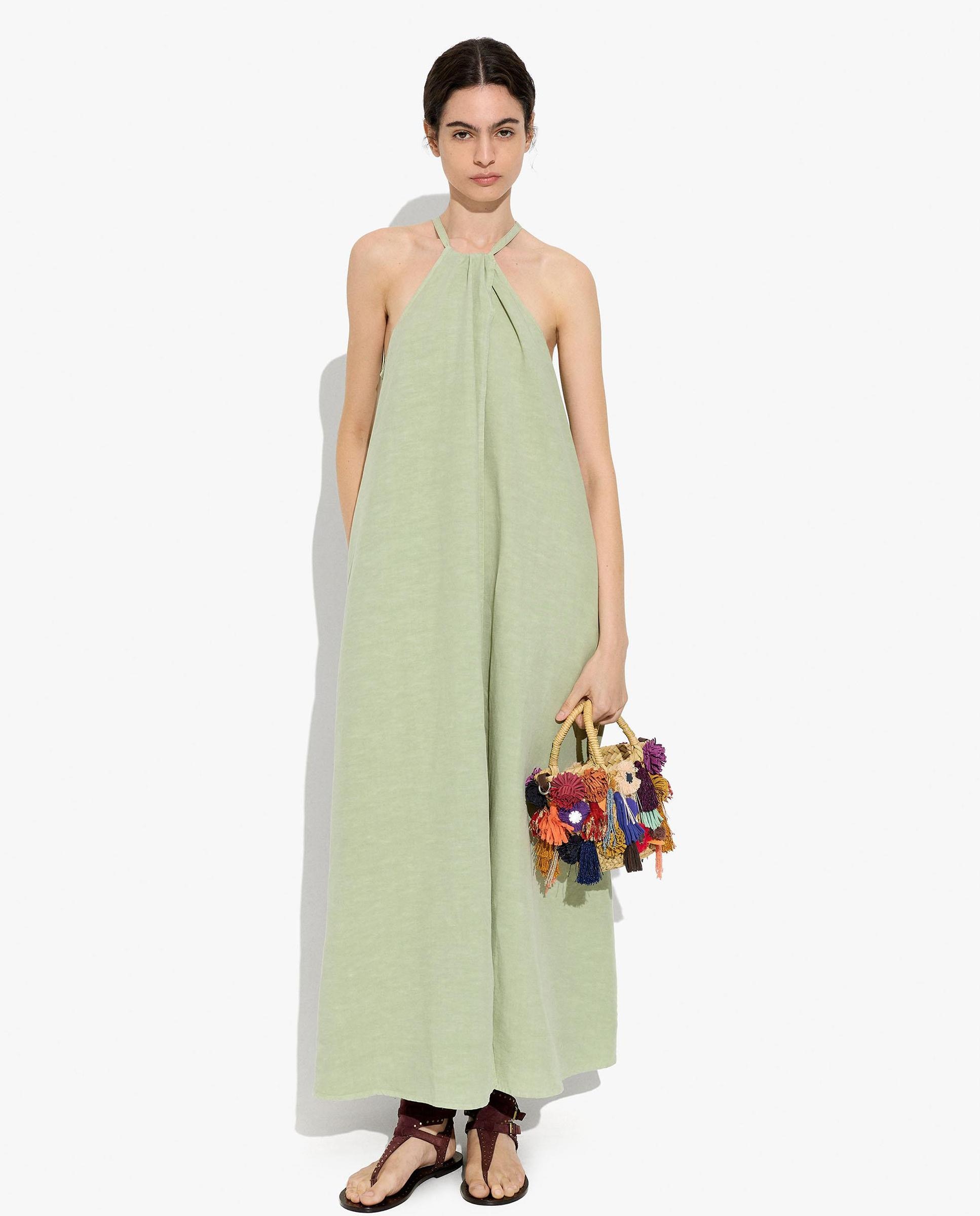 Vestido largo con cuello halter en liso - Parfois - Verde Verde-1