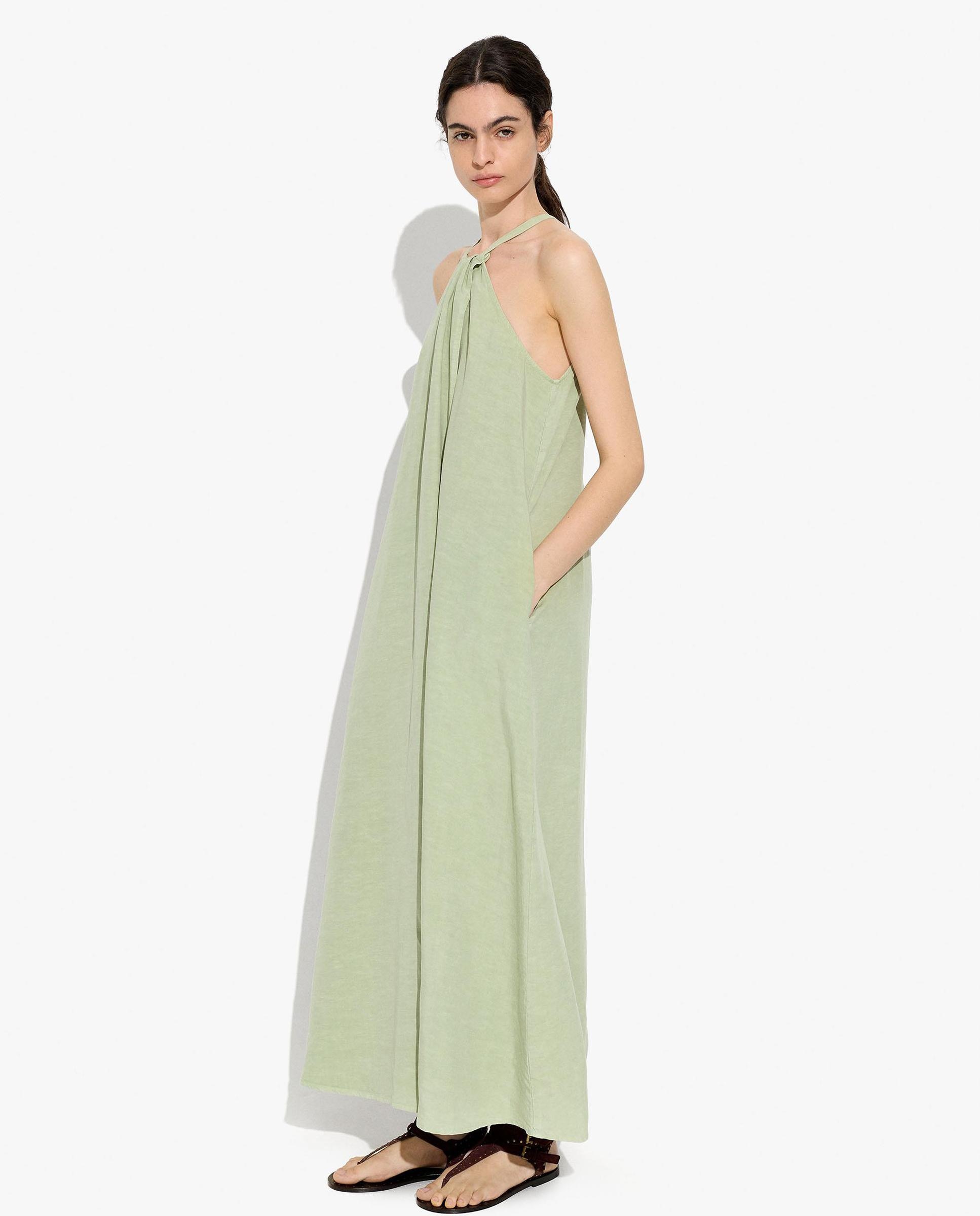 Vestido largo con cuello halter en liso - Parfois - Verde Verde-2