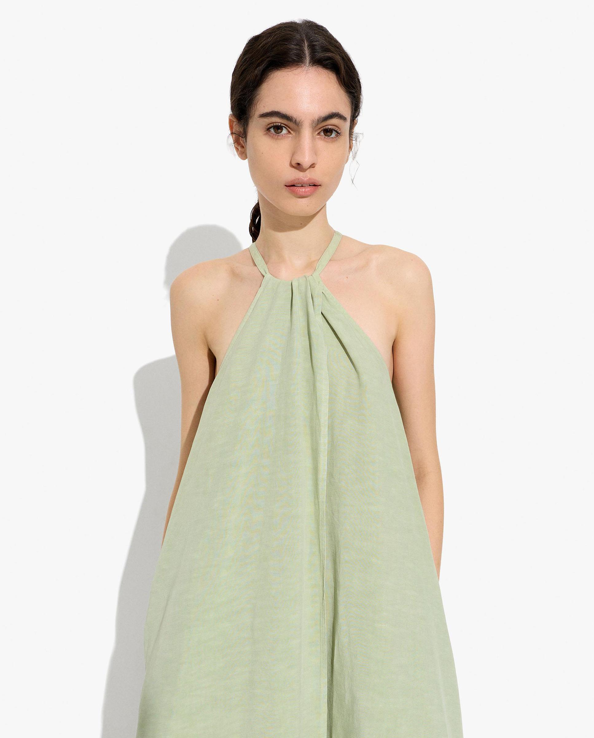 Vestido largo con cuello halter en liso - Parfois - Verde Verde-4
