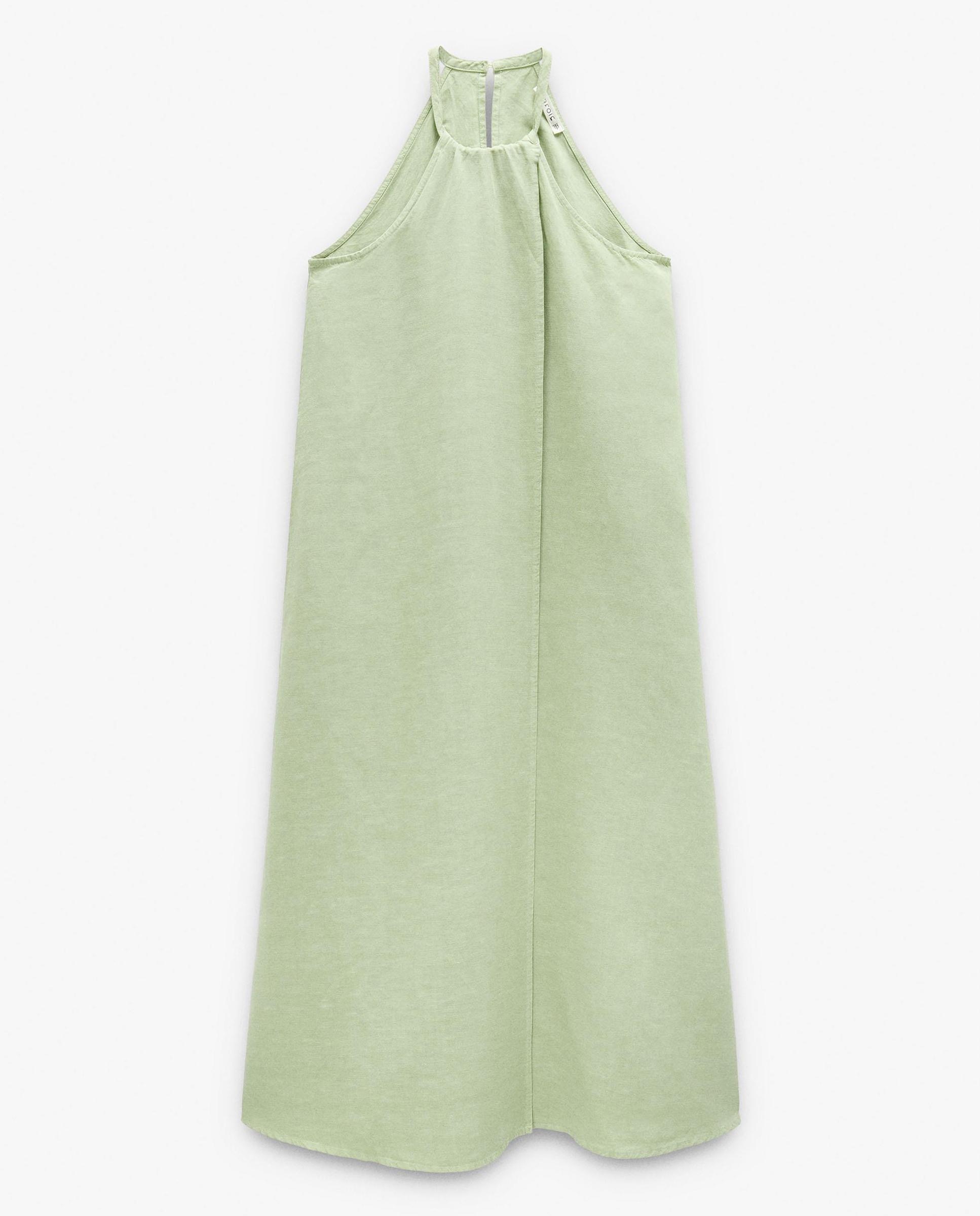 Vestido largo con cuello halter en liso - Parfois - Verde Verde-6
