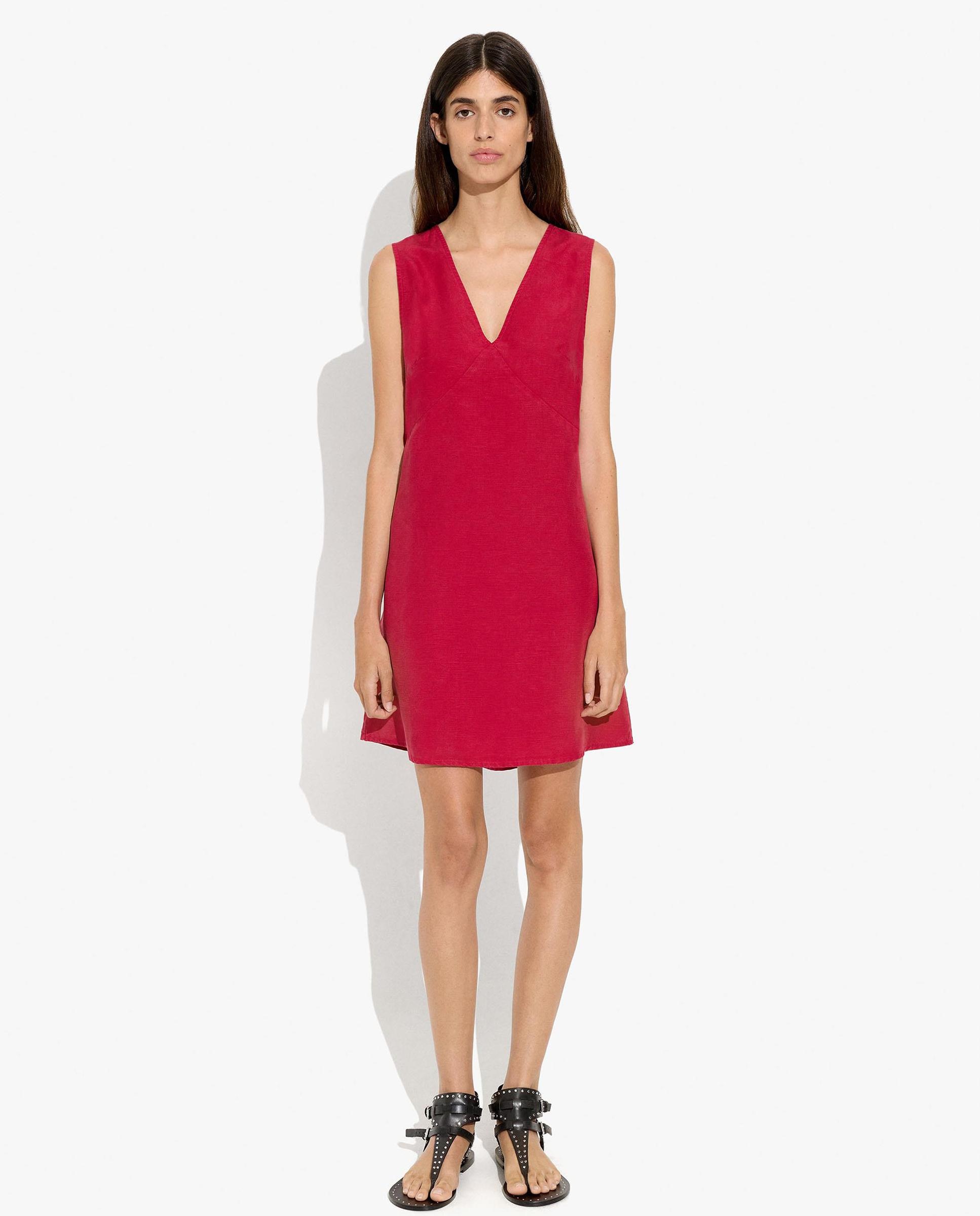 Vestido corto sin mangas con escote pico - Parfois - Rojo Rojo-2