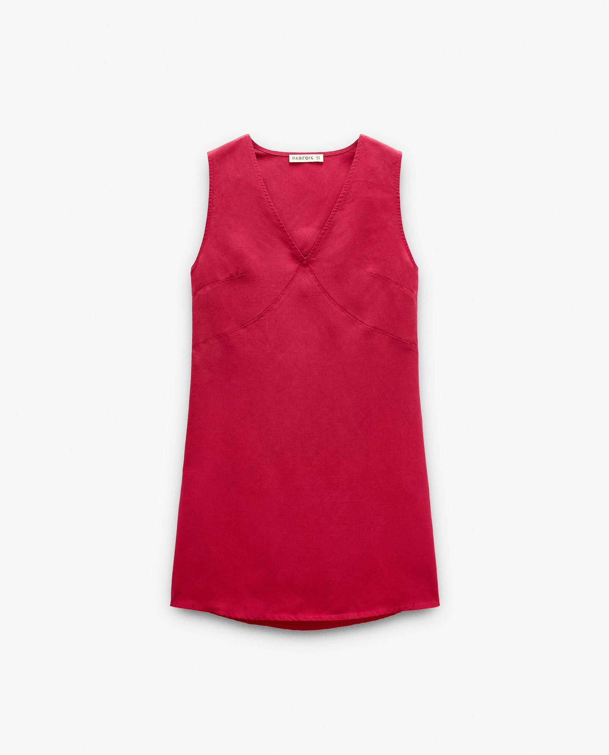 Vestido corto sin mangas con escote pico - Parfois - Rojo Rojo-6