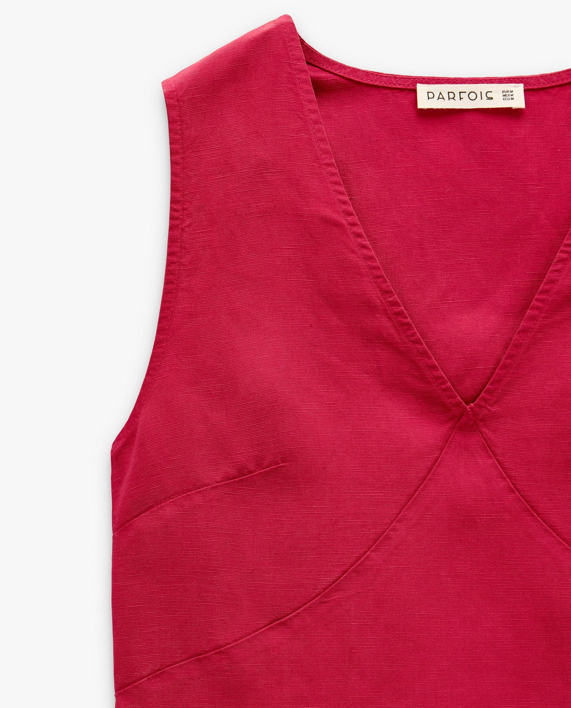Vestido corto sin mangas con escote pico - Parfois - Rojo Rojo-5