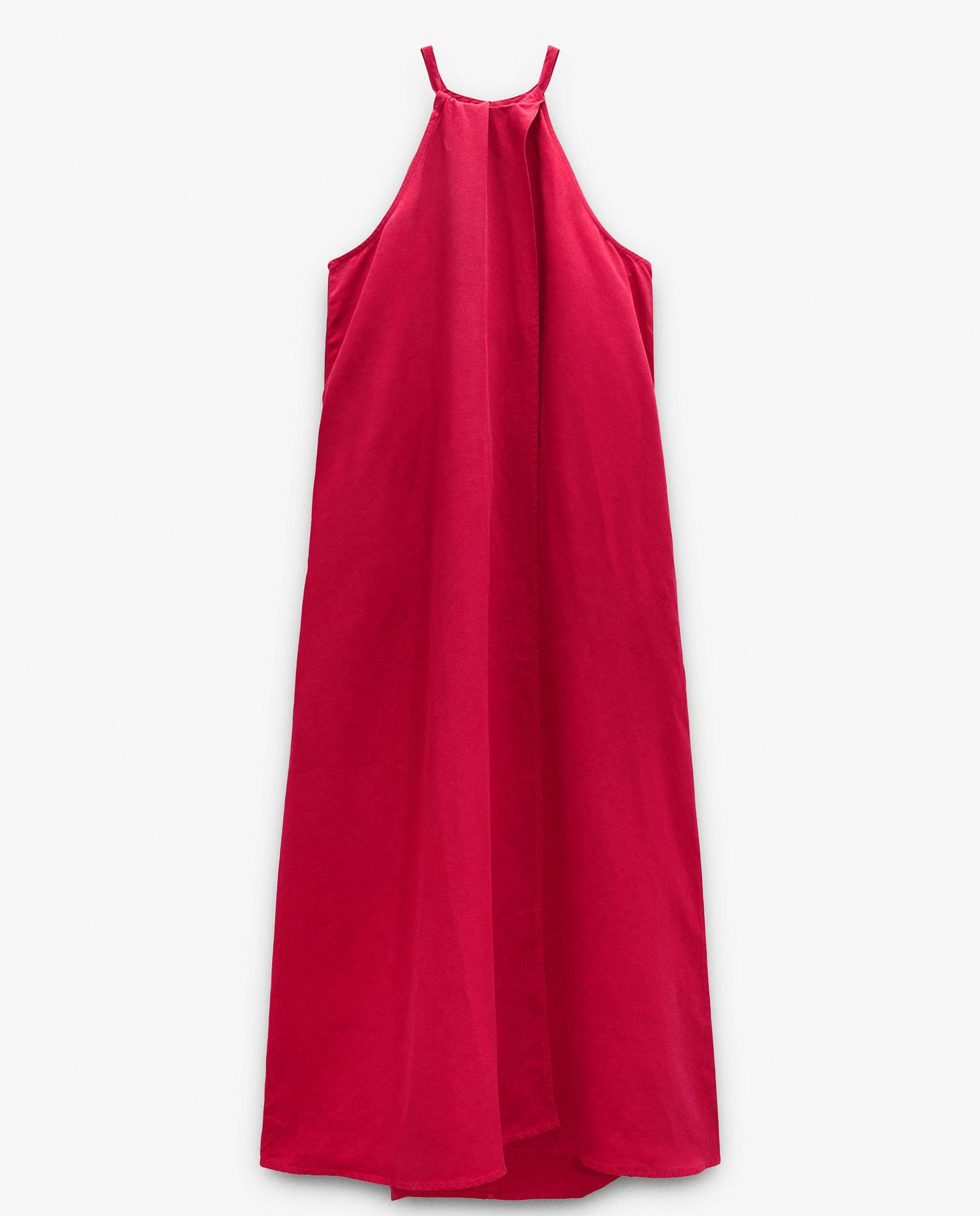 Vestido largo con cuello halter en liso - Parfois - Rojo Rojo-6