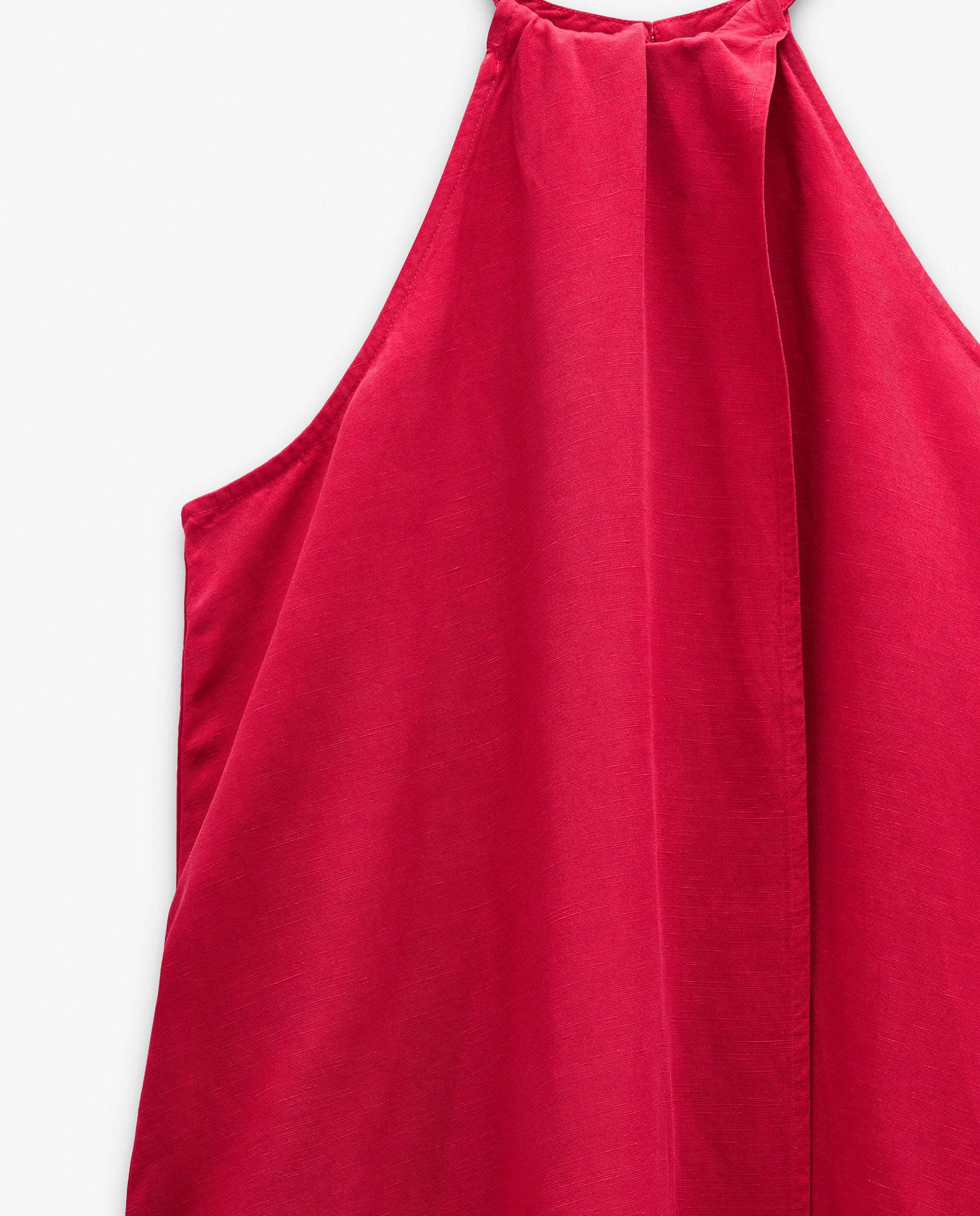 Vestido largo con cuello halter en liso - Parfois - Rojo Rojo-5