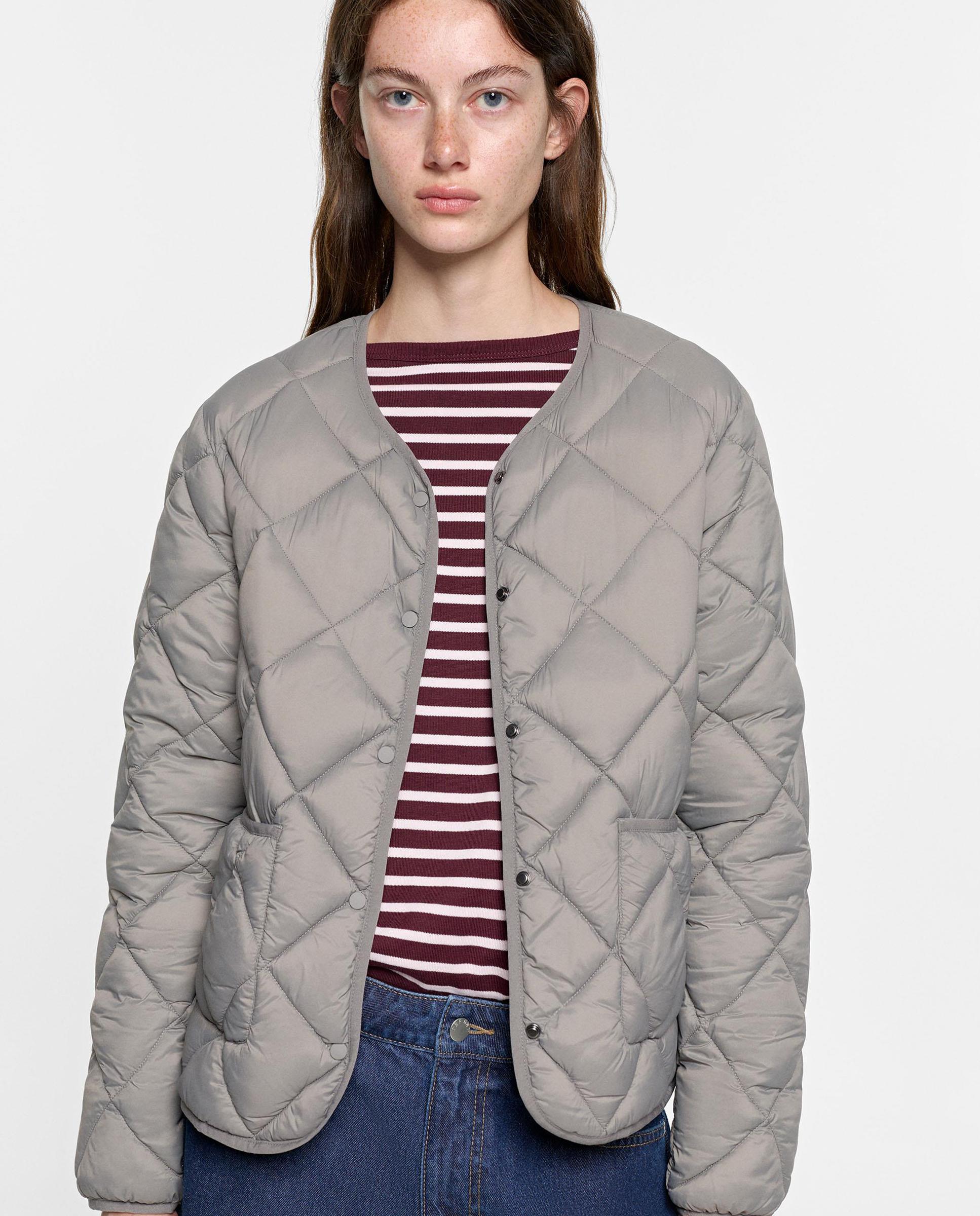 Plumífero de mujer corto con botones - Parfois - Gris Gris-5