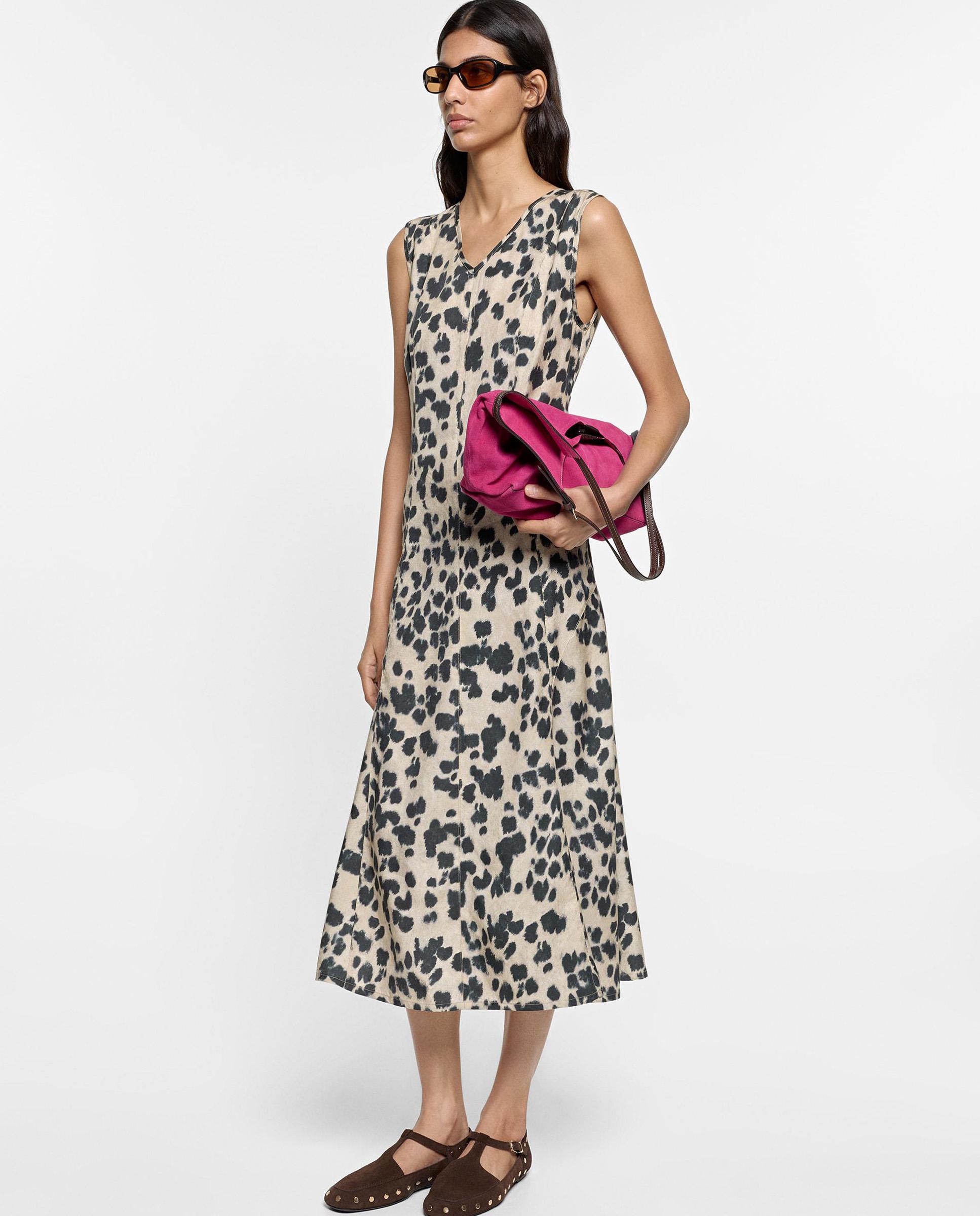 Vestido midi 100% liocel sin mangas con estampado animal print - Parfois - Multicolor Multicolor-1
