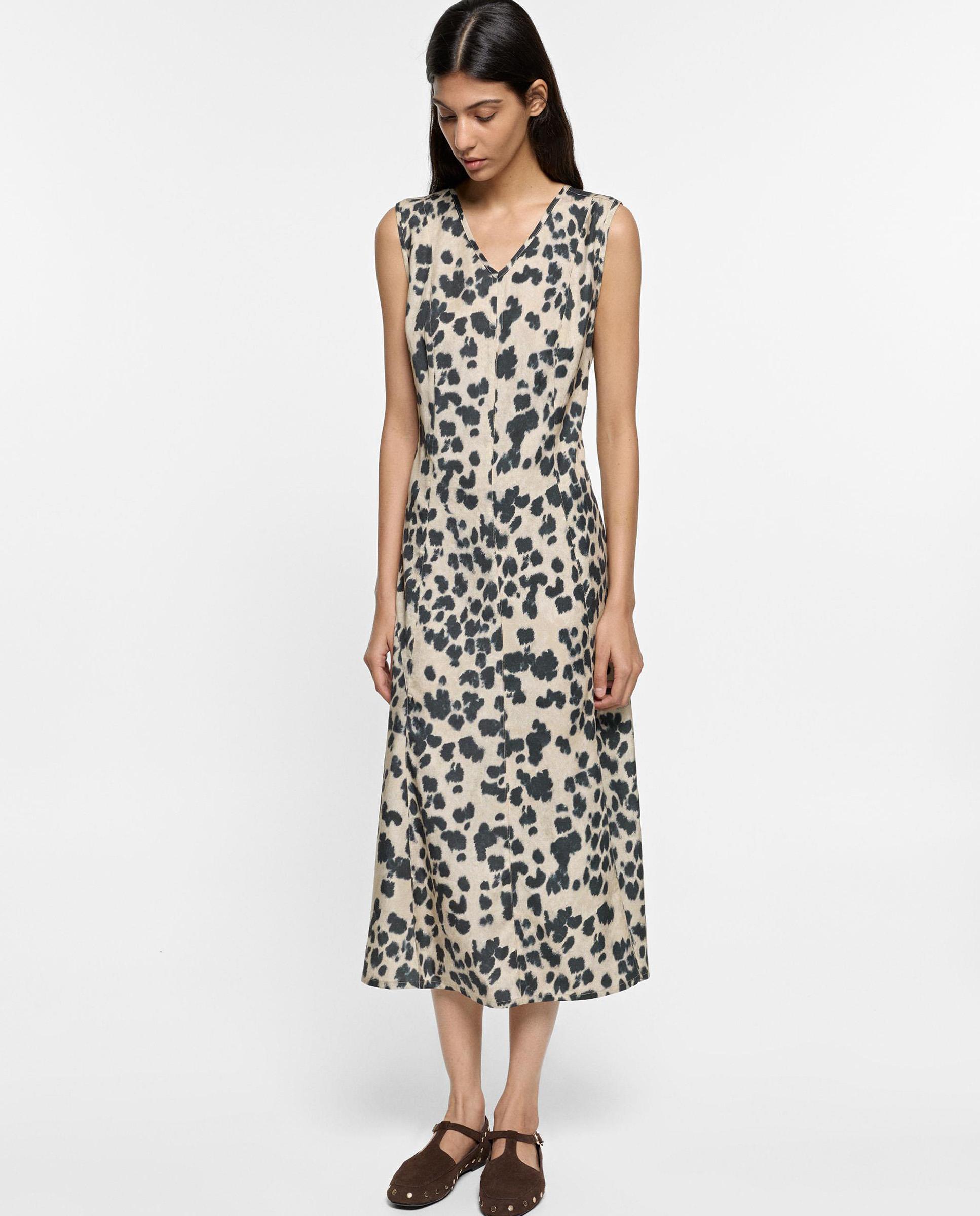 Vestido midi 100% liocel sin mangas con estampado animal print - Parfois - Multicolor Multicolor-2