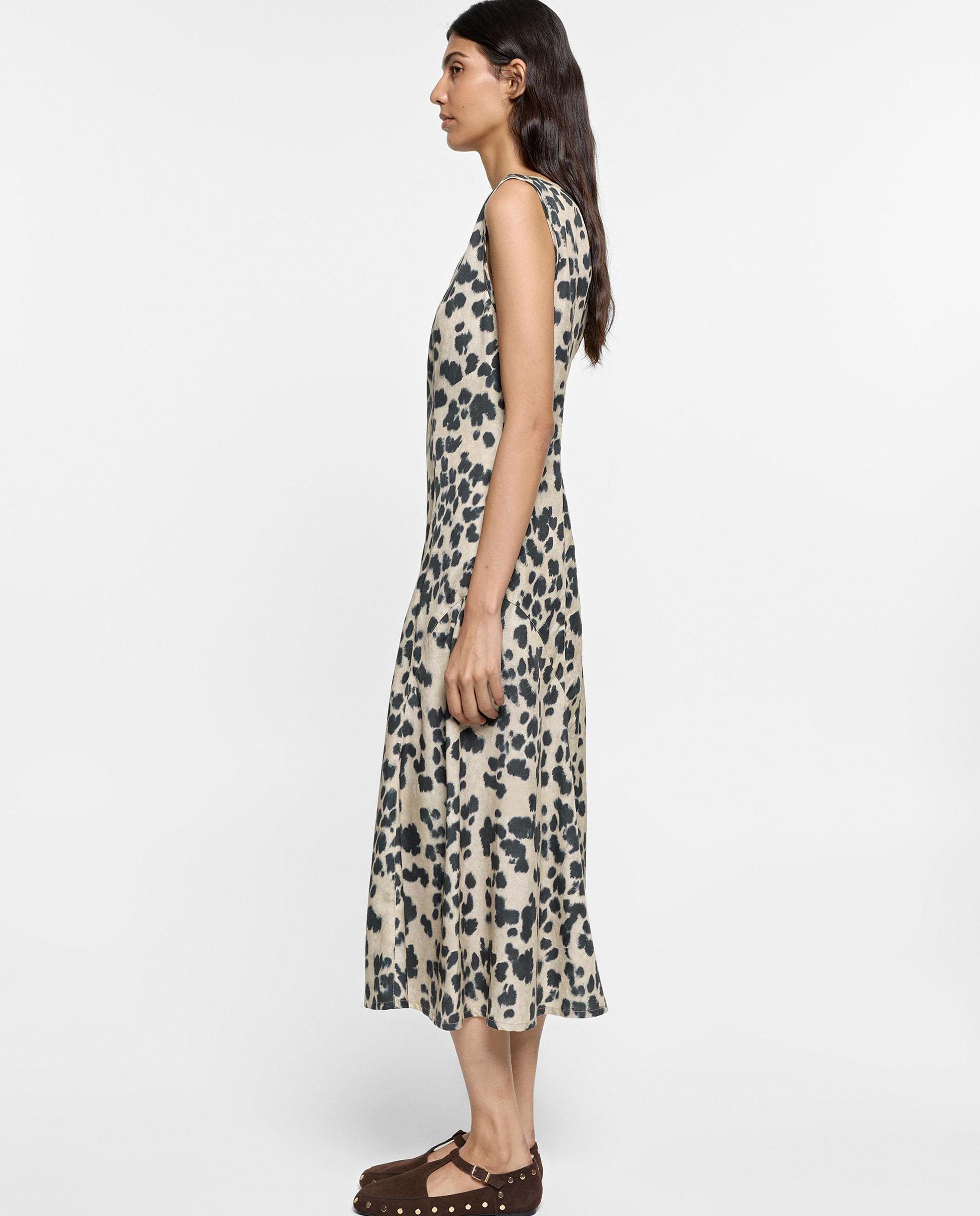Vestido midi 100% liocel sin mangas con estampado animal print - Parfois - Multicolor Multicolor-3