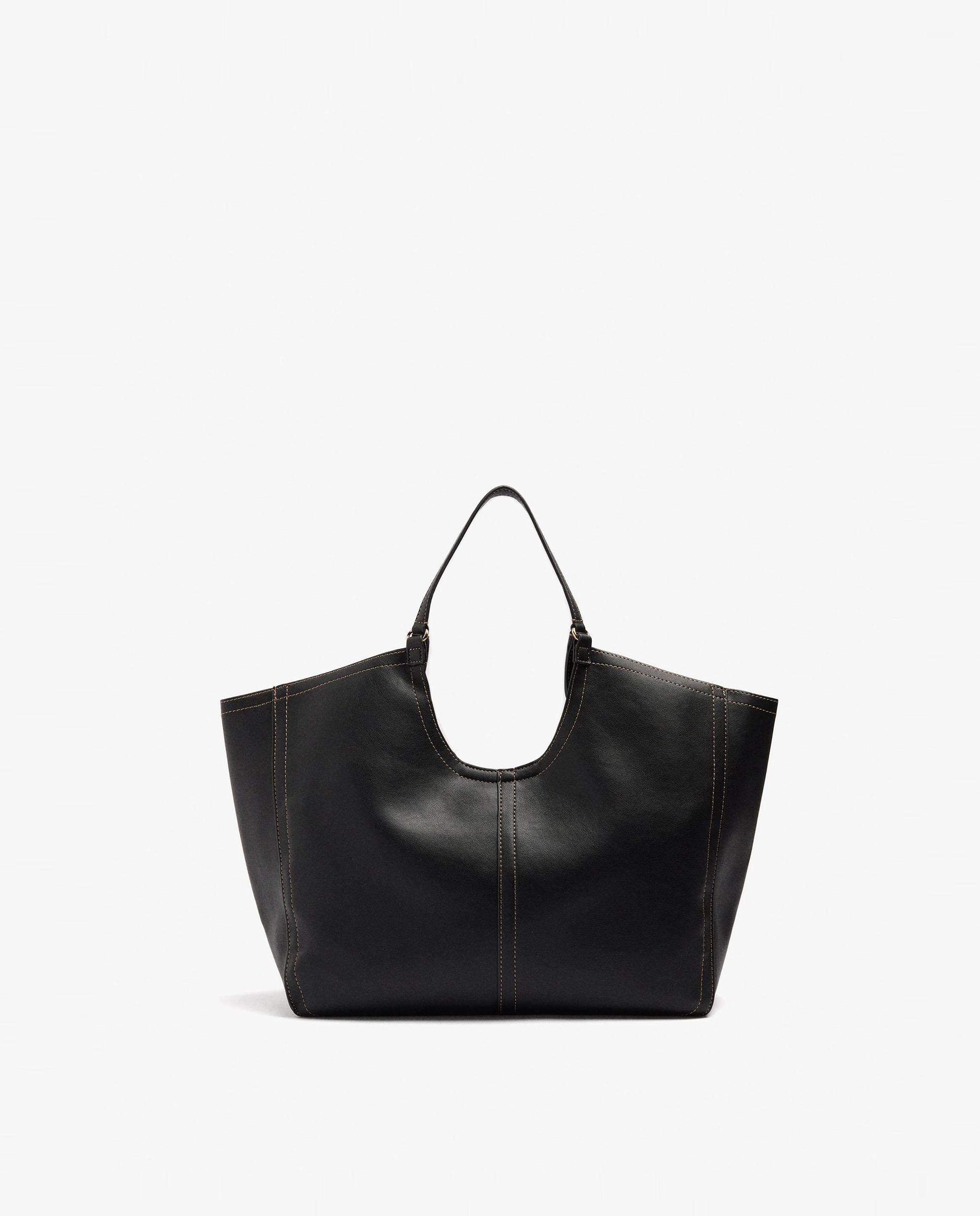 Shopper grande con cierre de cremallera en liso - Parfois - Negro Negro-1