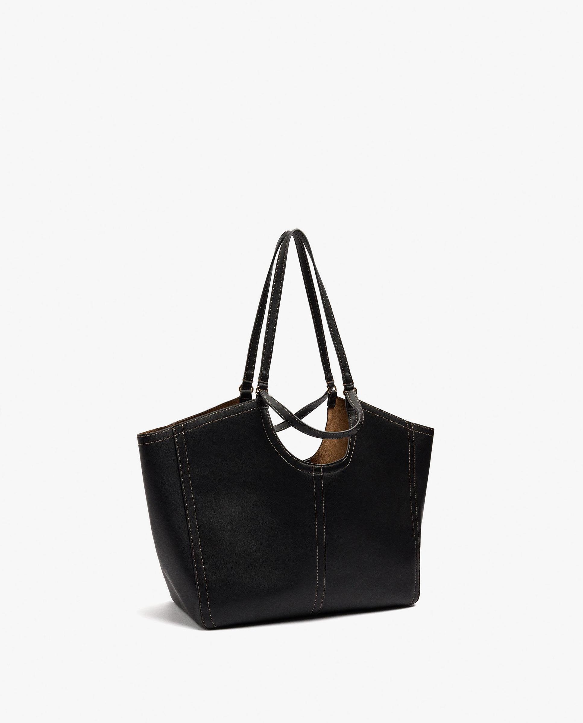 Shopper grande con cierre de cremallera en liso - Parfois - Negro Negro-4