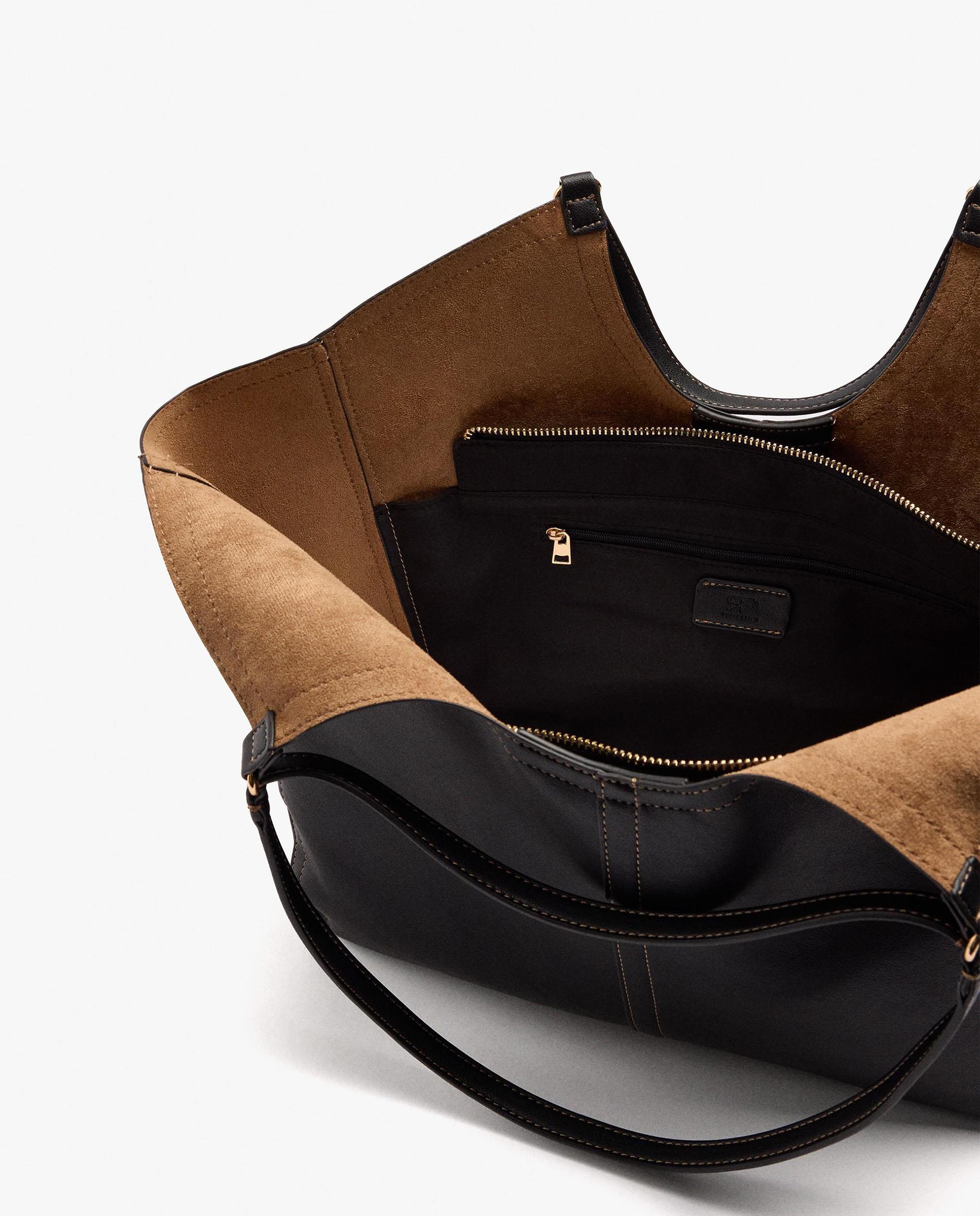 Shopper grande con cierre de cremallera en liso - Parfois - Negro Negro-5