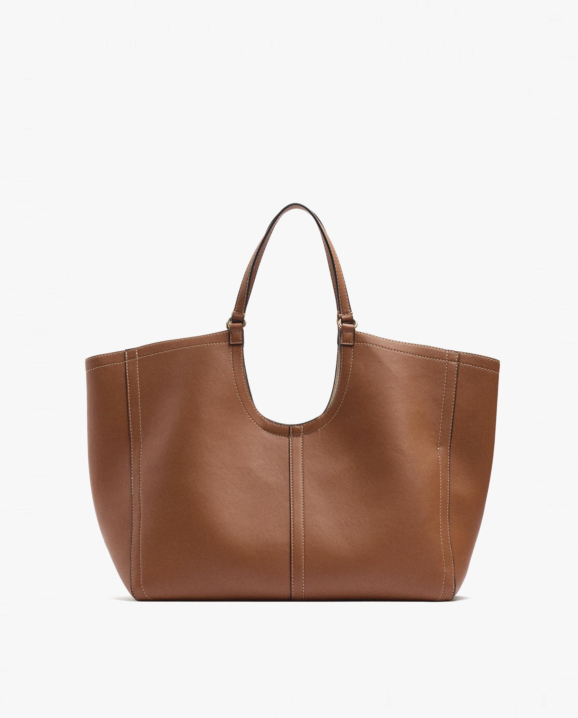 Shopper grande con cierre de cremallera en liso - Parfois - Camel Camel-1