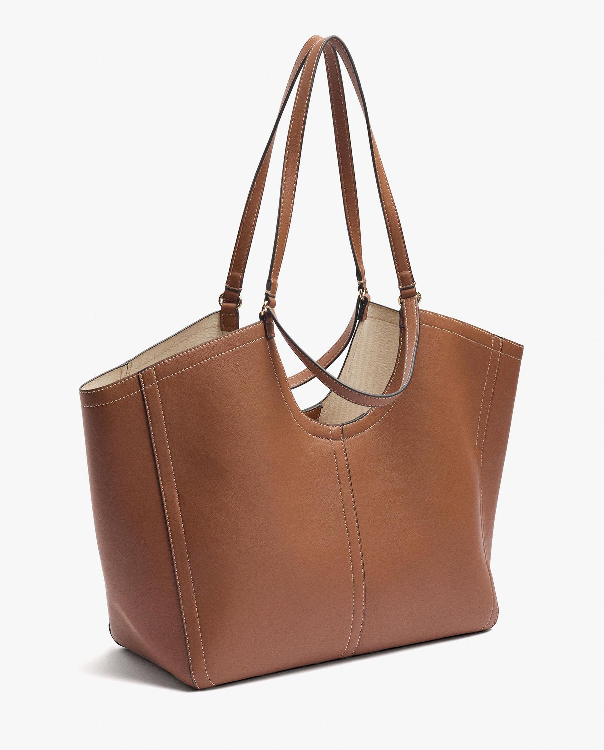 Shopper grande con cierre de cremallera en liso - Parfois - Camel Camel-2