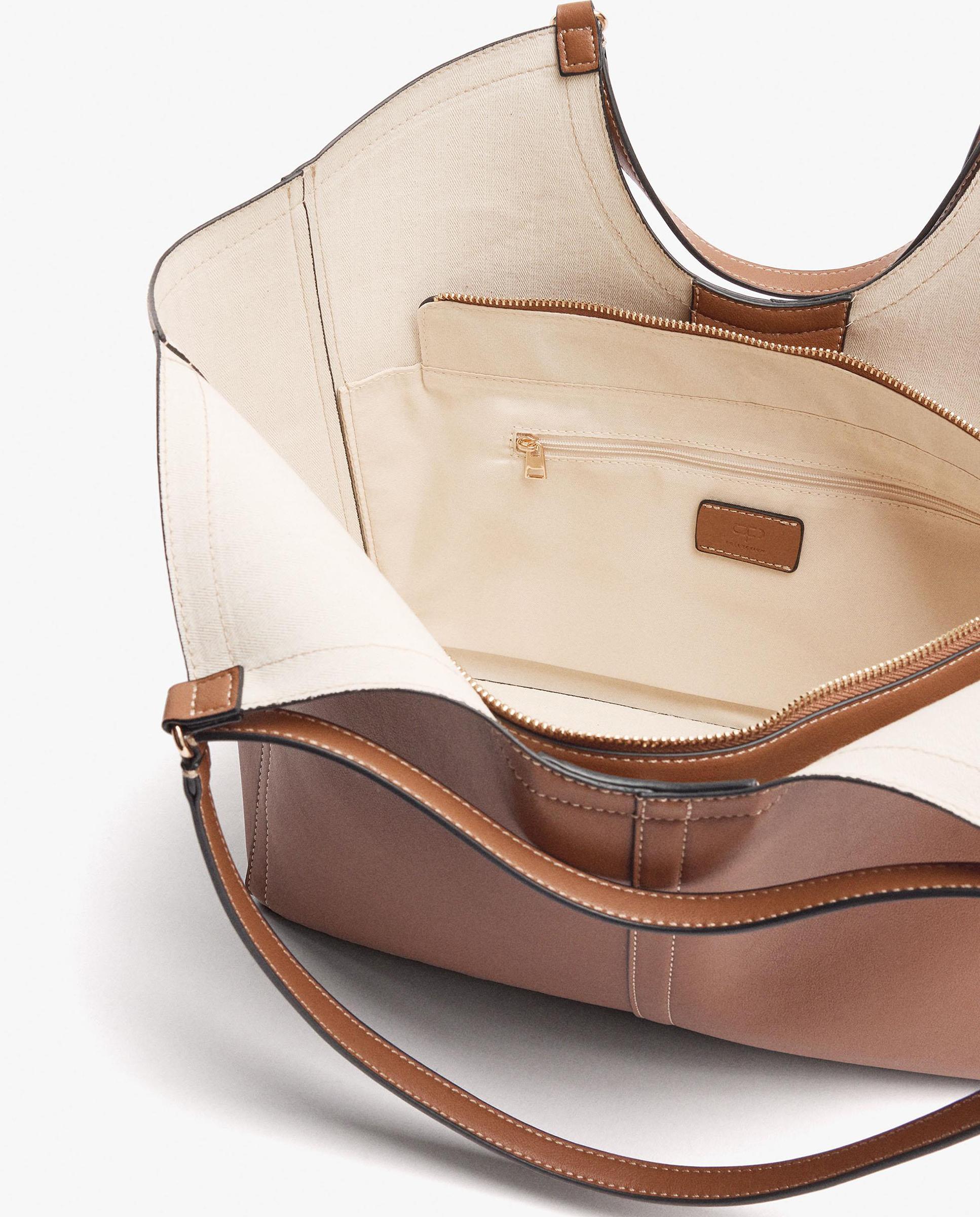 Shopper grande con cierre de cremallera en liso - Parfois - Camel Camel-4