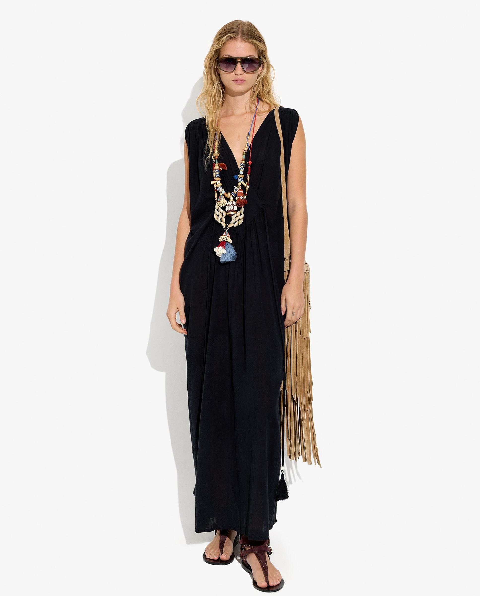 Vestido largo 100% algodón sin mangas en liso con fruncido - Parfois - Negro Negro-1
