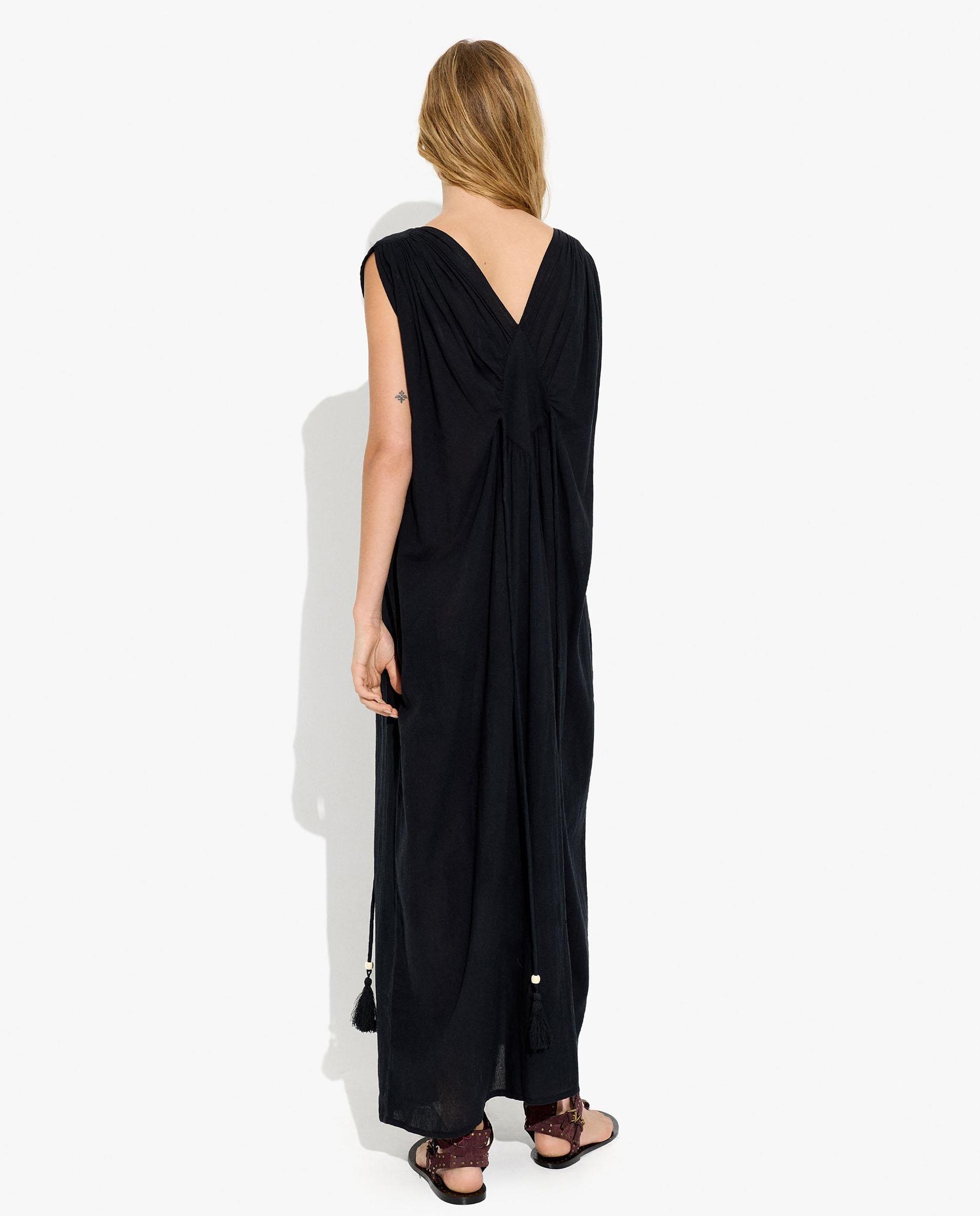 Vestido largo 100% algodón sin mangas en liso con fruncido - Parfois - Negro Negro-3