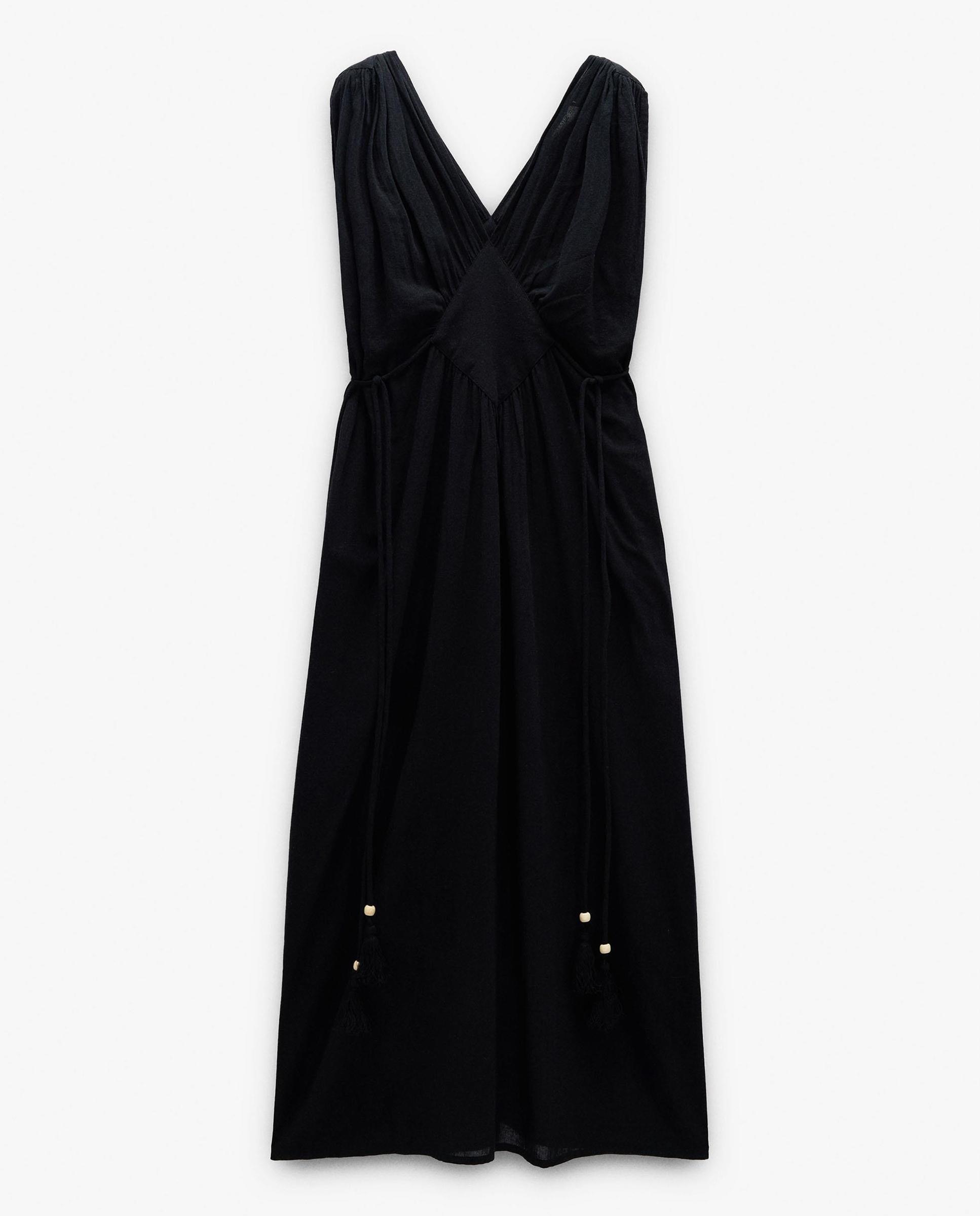 Vestido largo 100% algodón sin mangas en liso con fruncido - Parfois - Negro Negro-7