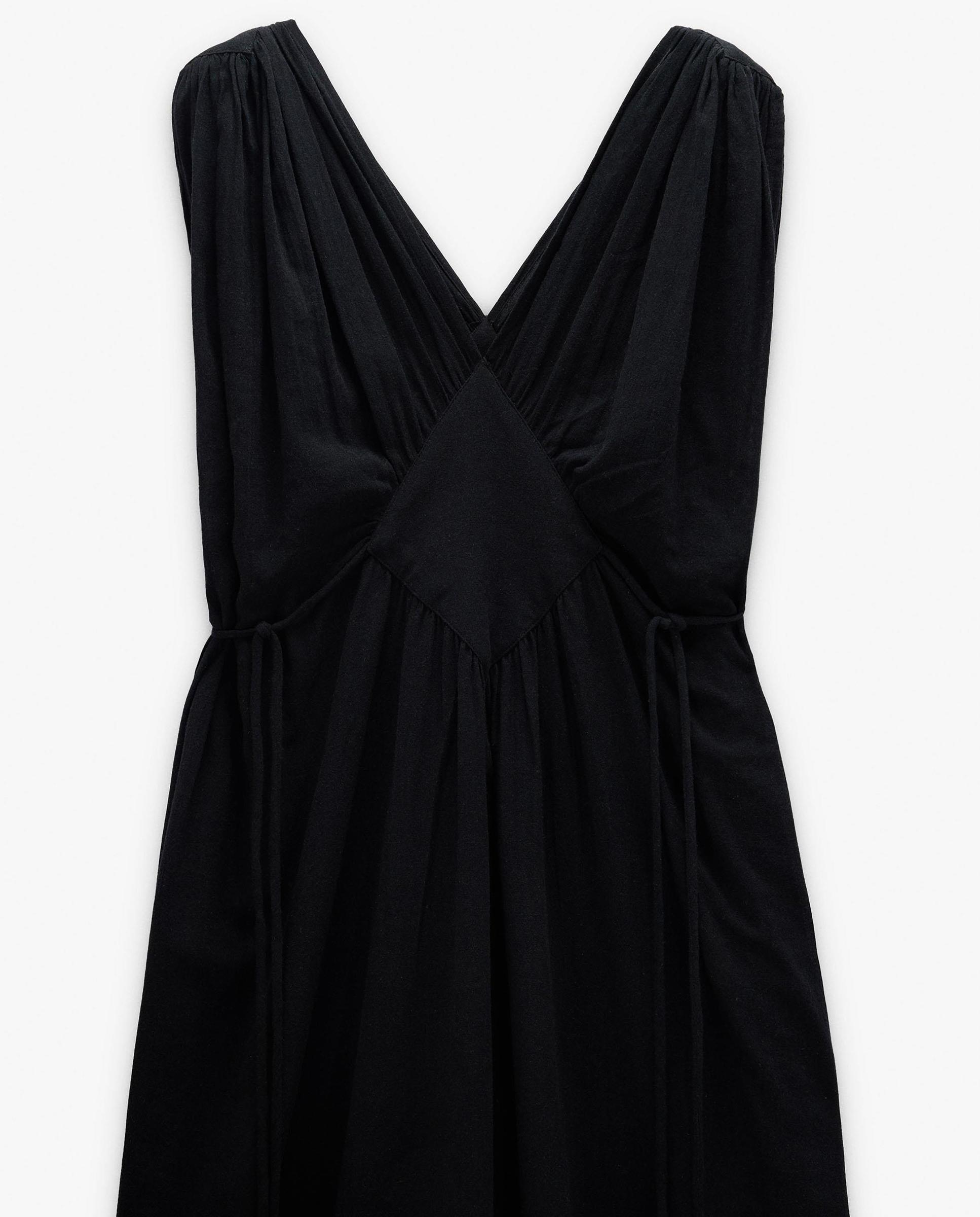 Vestido largo 100% algodón sin mangas en liso con fruncido - Parfois - Negro Negro-6