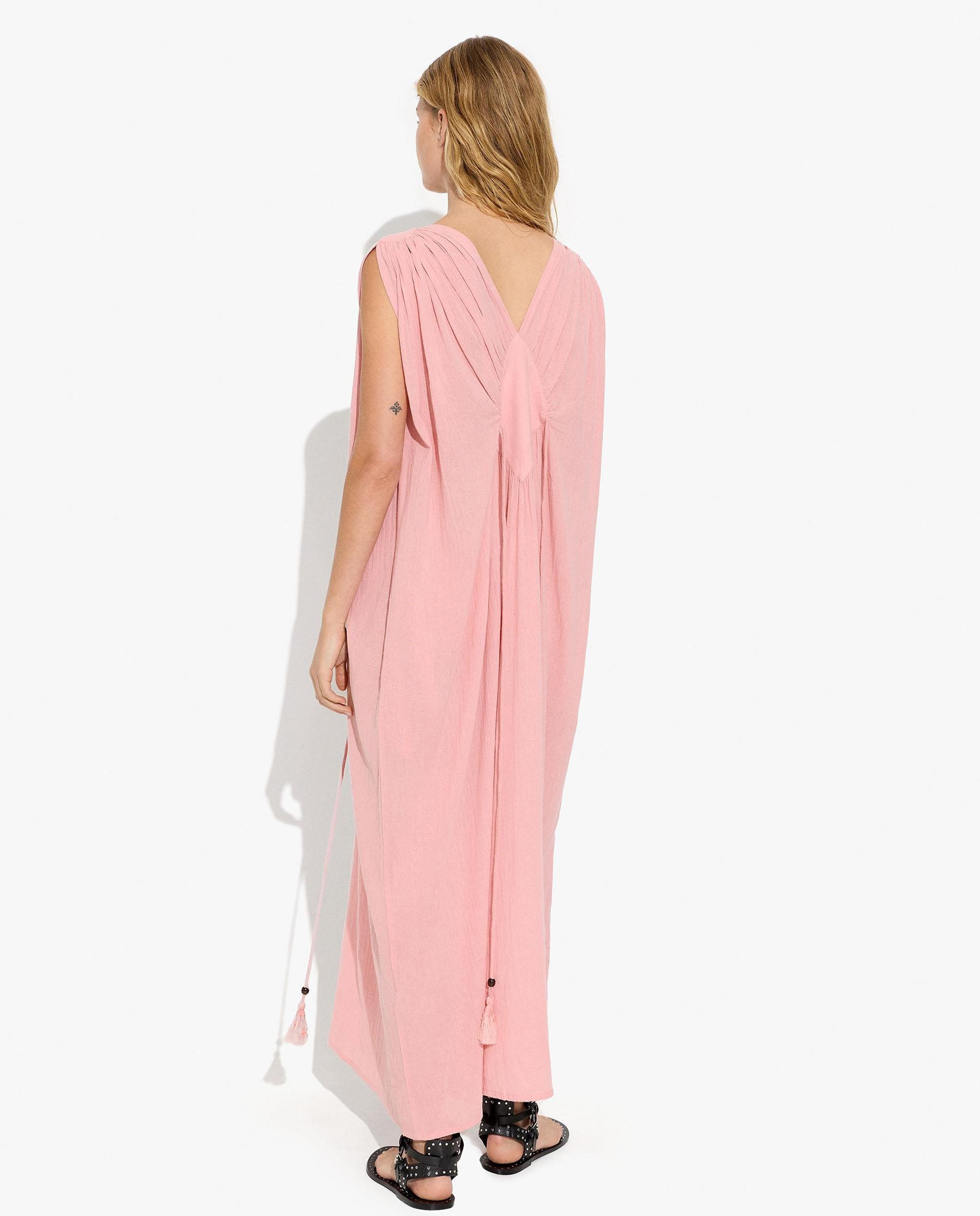 Vestido largo 100% algodón sin mangas en liso con fruncido - Parfois - Rosa Rosa-4